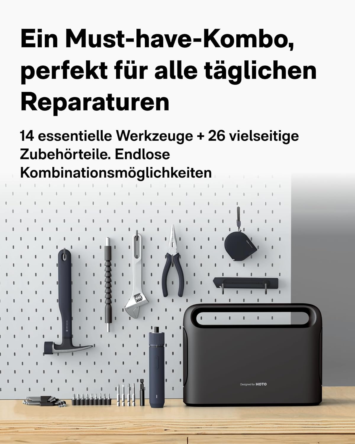 ⚡ Elektro & Technik – HOTO 40-teiliges Werkzeugset, Werkzeug-Set für den Haushalt mit Elektro-Schraubendreher (LED, 3 Drehmomente) + 14 Werkzeuge & 26 Zubehörteile für Heimreparaturen, Wohnheimreparaturen, Garage, DIY – Bild 4
