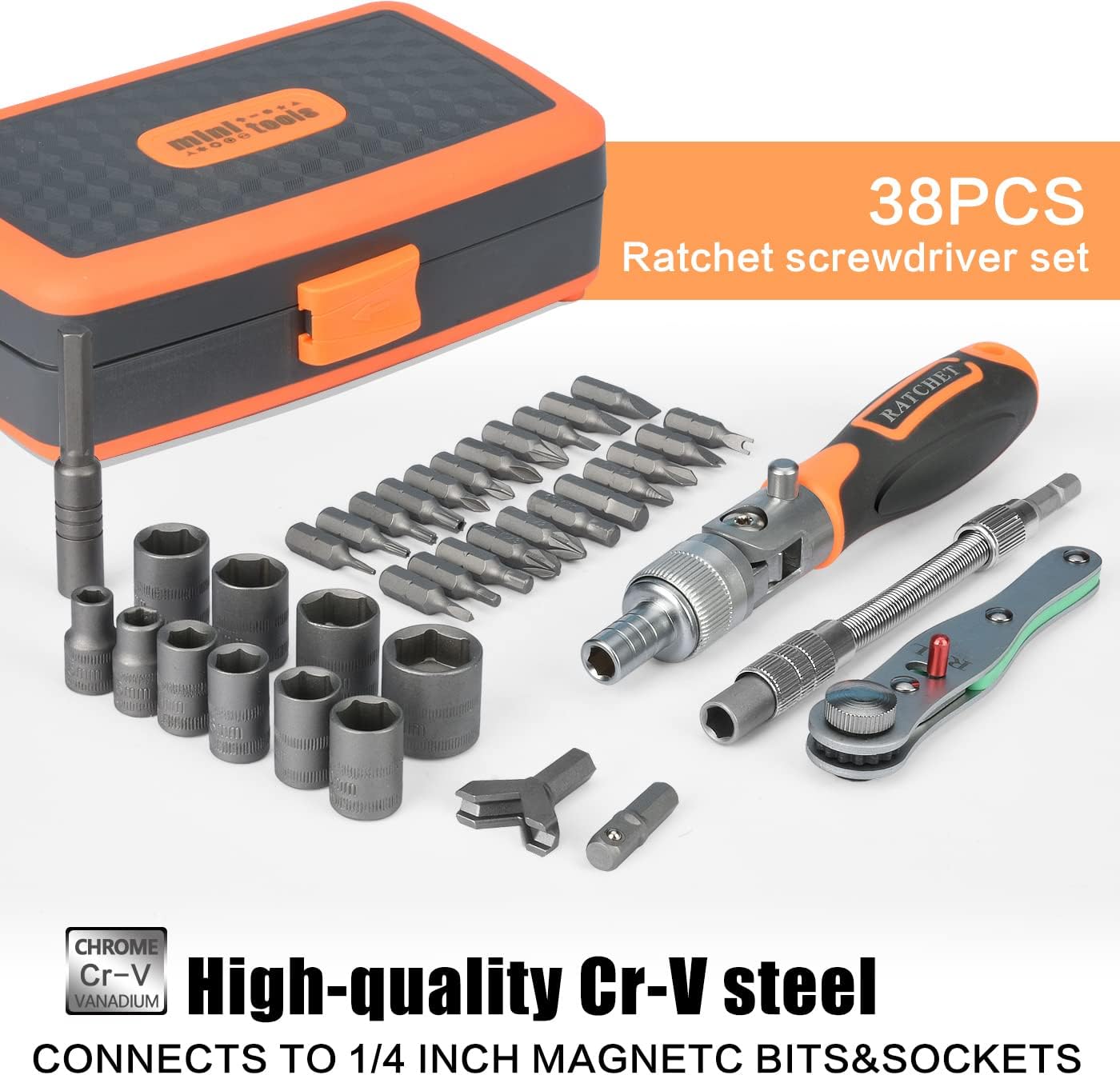 🔥 Angebote & Aktionen – Tool Set, Socket Spanner Set, 38 Pieces, Ratchet Box with 1/4 Inch Reversible Ratchet, Tool Box, Cr-V, Bit Set, Screwdriver Tool Box for Car – Bild 2