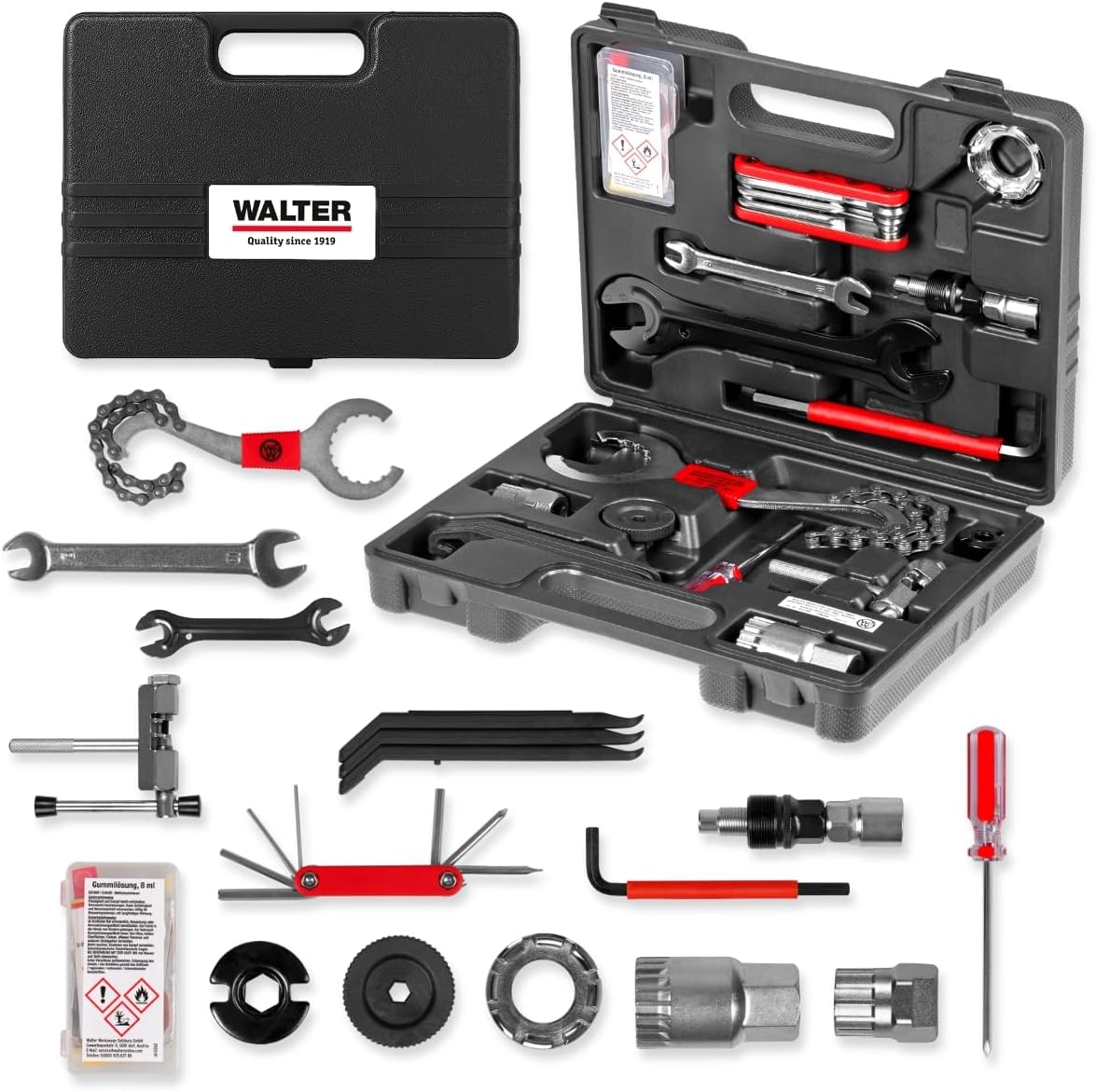 🔥 Angebote & Aktionen – WALTER Bicycle Tool Box 18-Piece Bicycle Tool Set, High-Quality Multifunctional Case, Robust Transport Case, Also Perfect for Hobby Bikers, Equipped with Most Important Tools