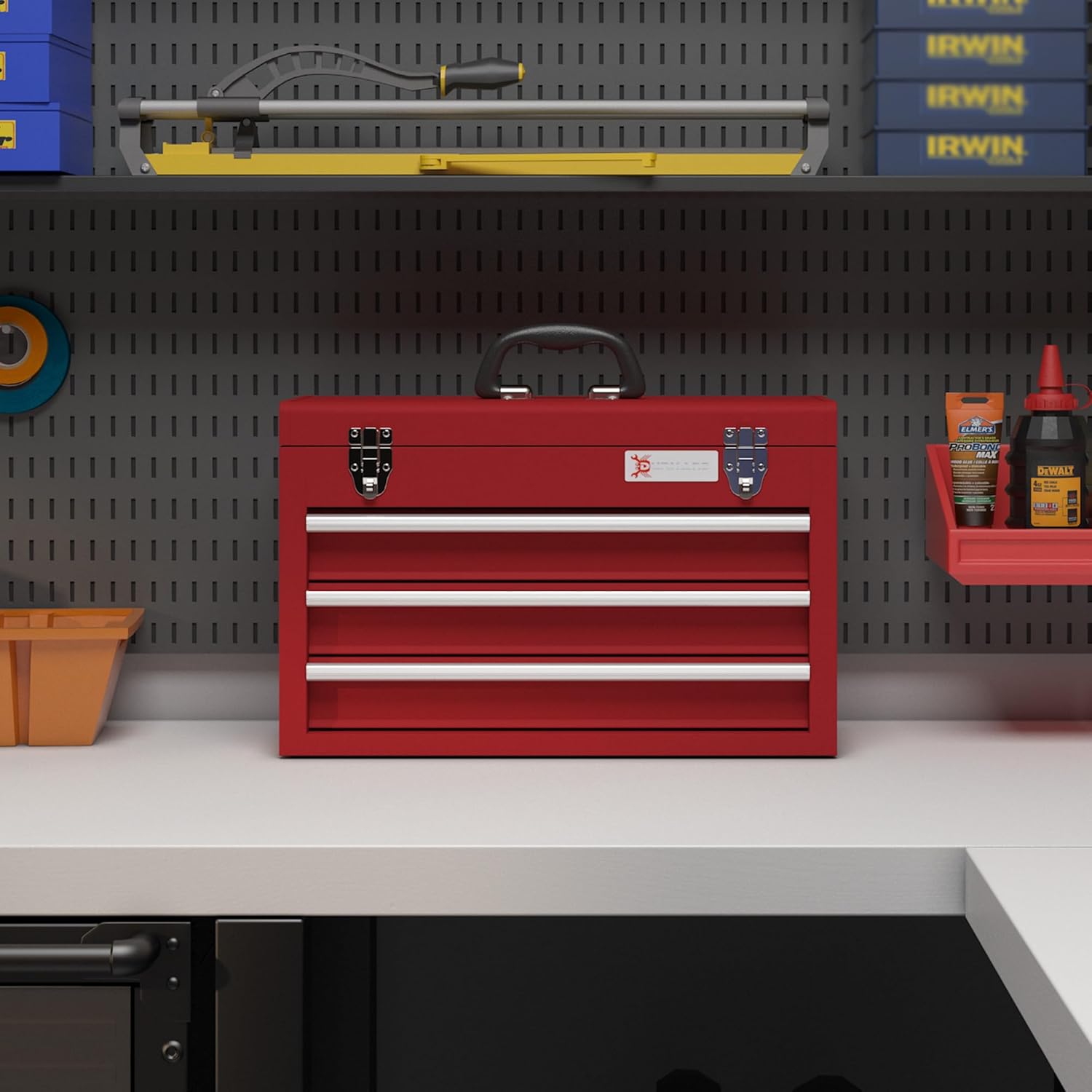 🔥 Angebote & Aktionen – DURHAND Empty Tool Box, Robust Tool Box with 3 Drawers, Compartment, Metal Clasps, Carry Handle, Tool Box for Tools, Household, Workshop, Red – Bild 5