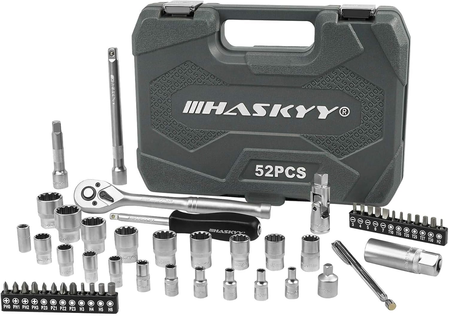 🚗 KFZ & Werkstatt – Multi-Toothed Gear Lock Profile XZN E-Shaped Socket Set 12-Edge 6-Edge Hex Harley Imperial Metric 1/4 and 3/8 Nut Bits 4 - 19 mm Set of 52 – Bild 6