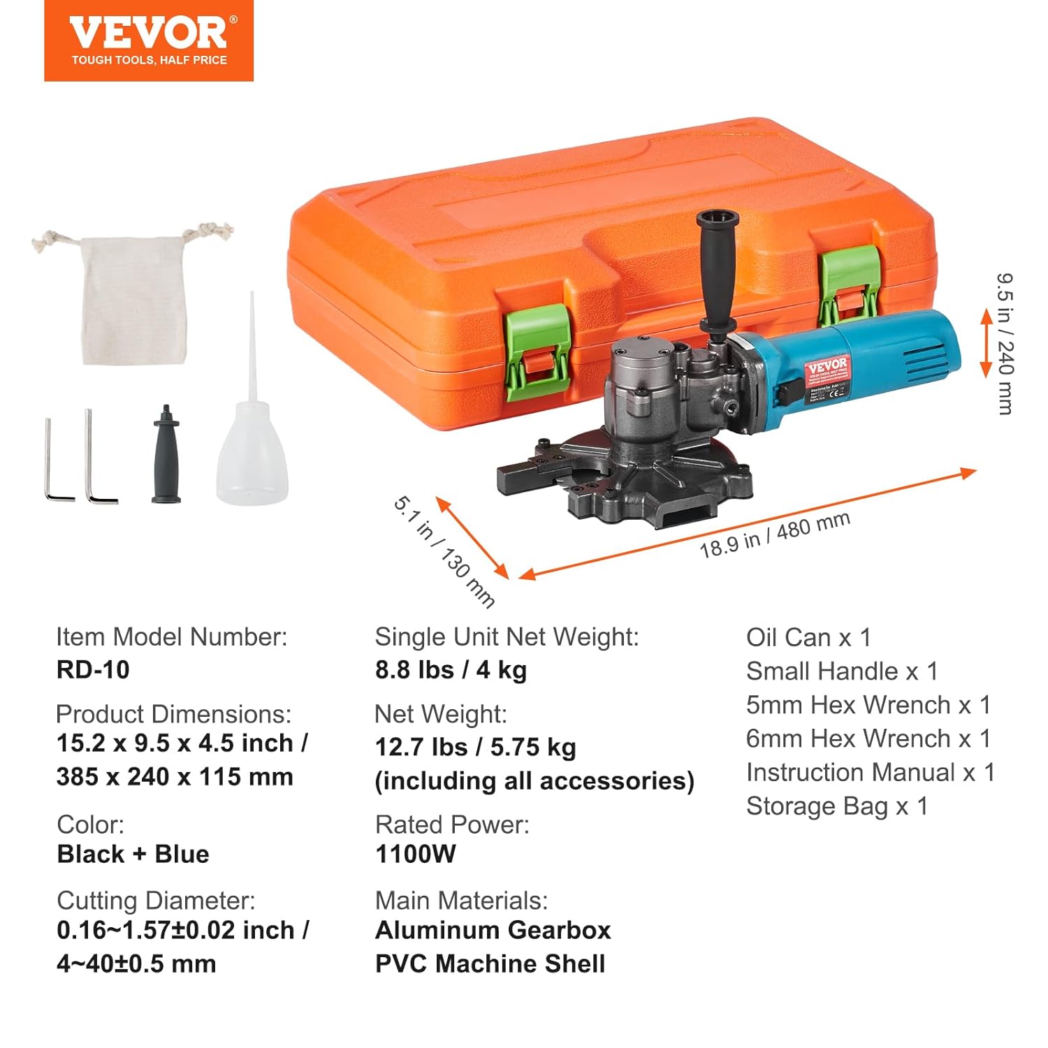⚡ Elektro & Technik – VEVOR Elektrischer Bolzenschneider, 1100 W Bewehrungsschneider, schneidet bis zu 3/2 Zoll (4–40 mm) Bewehrungsstahl, Bewehrungsschneider für armierten Beton mit extra kleinem Griff, Werkzeugkasten – Bild 7