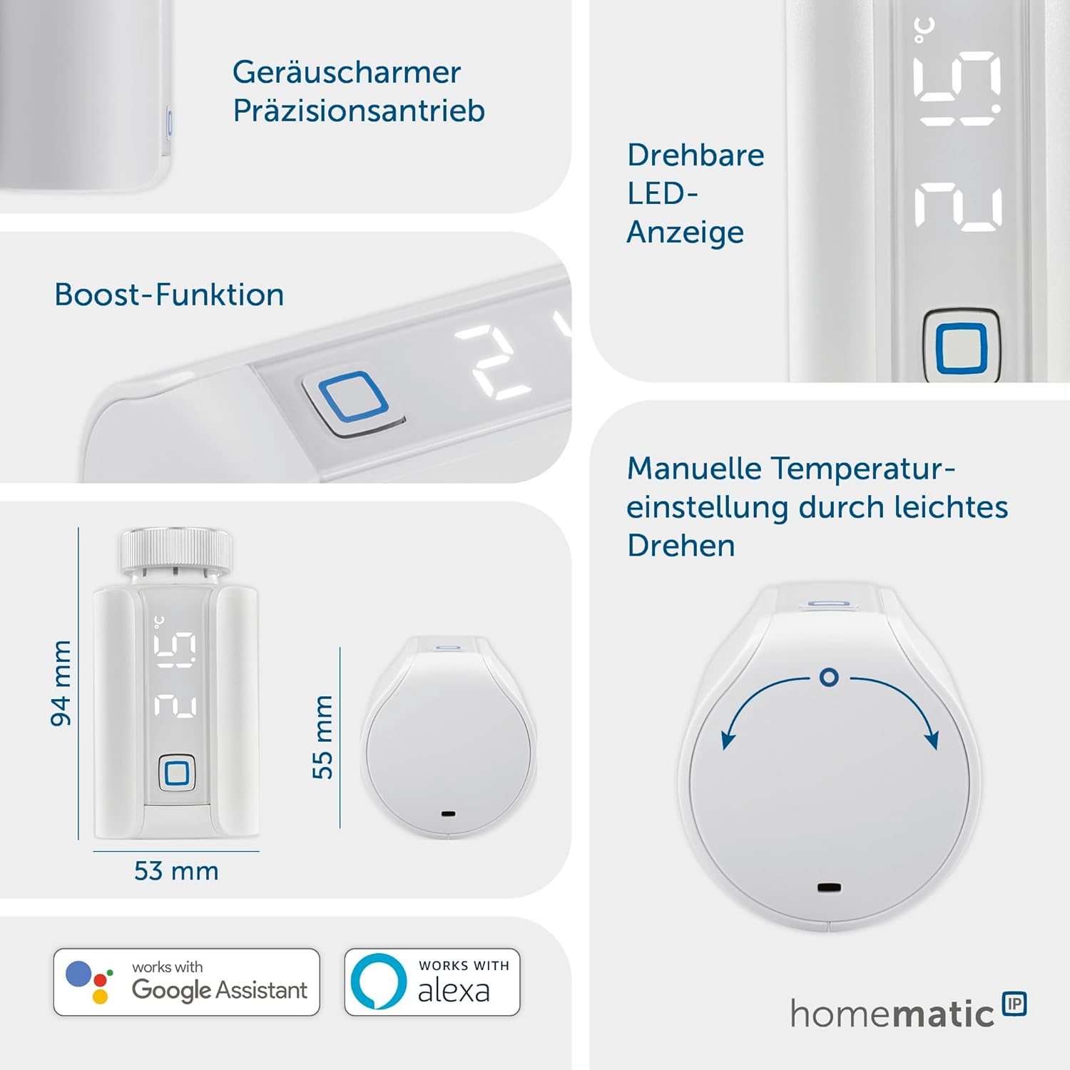 🔥 Angebote & Aktionen – Homematic IP Smart Home Radiator Thermostat, Evo, Digital Heater Thermostat, Control via App, Alexa and Google Assistant, Easy Installation, Energy Saving, 155105A0. – Bild 3
