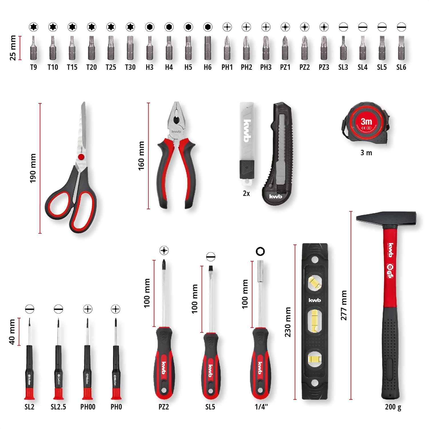 🔥 Angebote & Aktionen – kwb Tool Box 35 Pieces Tool Set Tool Box (Household Basic Equipment with Screwdrivers, Bits, Combination Pliers, Tape Measure, Hammer, Scissors, Spirit Level, Snap Off Blade Knife, etc.) – Bild 11
