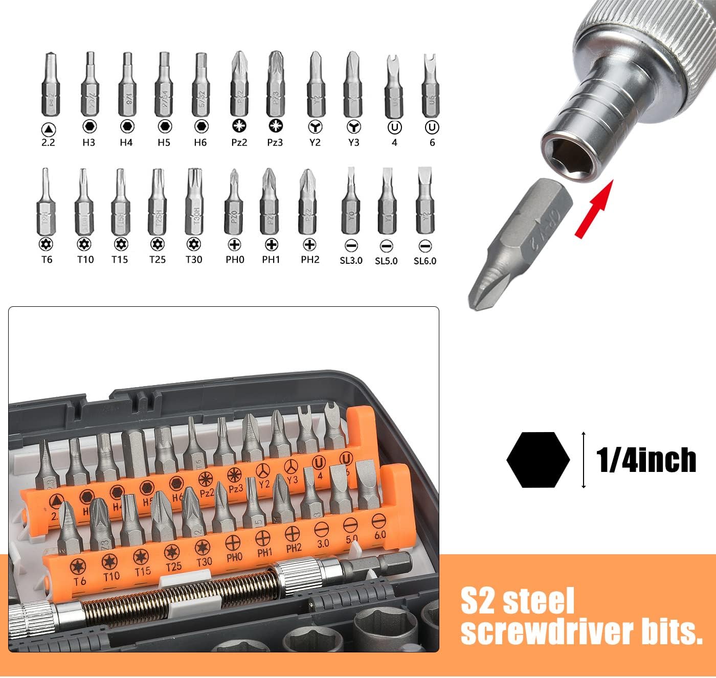 🔥 Angebote & Aktionen – Tool Set, Socket Spanner Set, 38 Pieces, Ratchet Box with 1/4 Inch Reversible Ratchet, Tool Box, Cr-V, Bit Set, Screwdriver Tool Box for Car – Bild 6