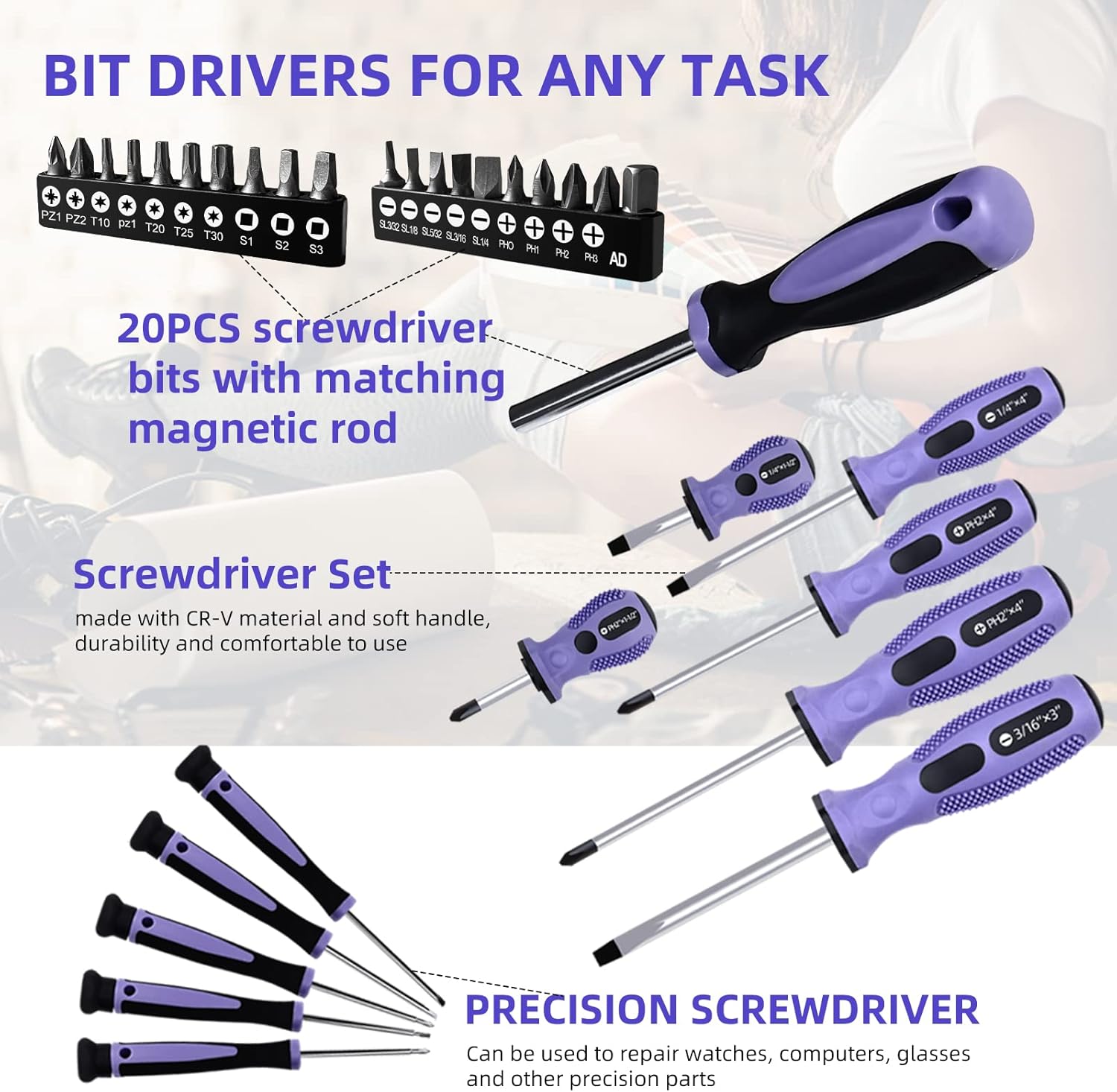 🔥 Angebote & Aktionen – Purple Tool Set, 223 Pieces Tool Set for Women, Tool Set with 13 Inch Wide Mouth, Purple Tool Bag, The Basic Tool Set is Perfect for Home Maintenance – Bild 4