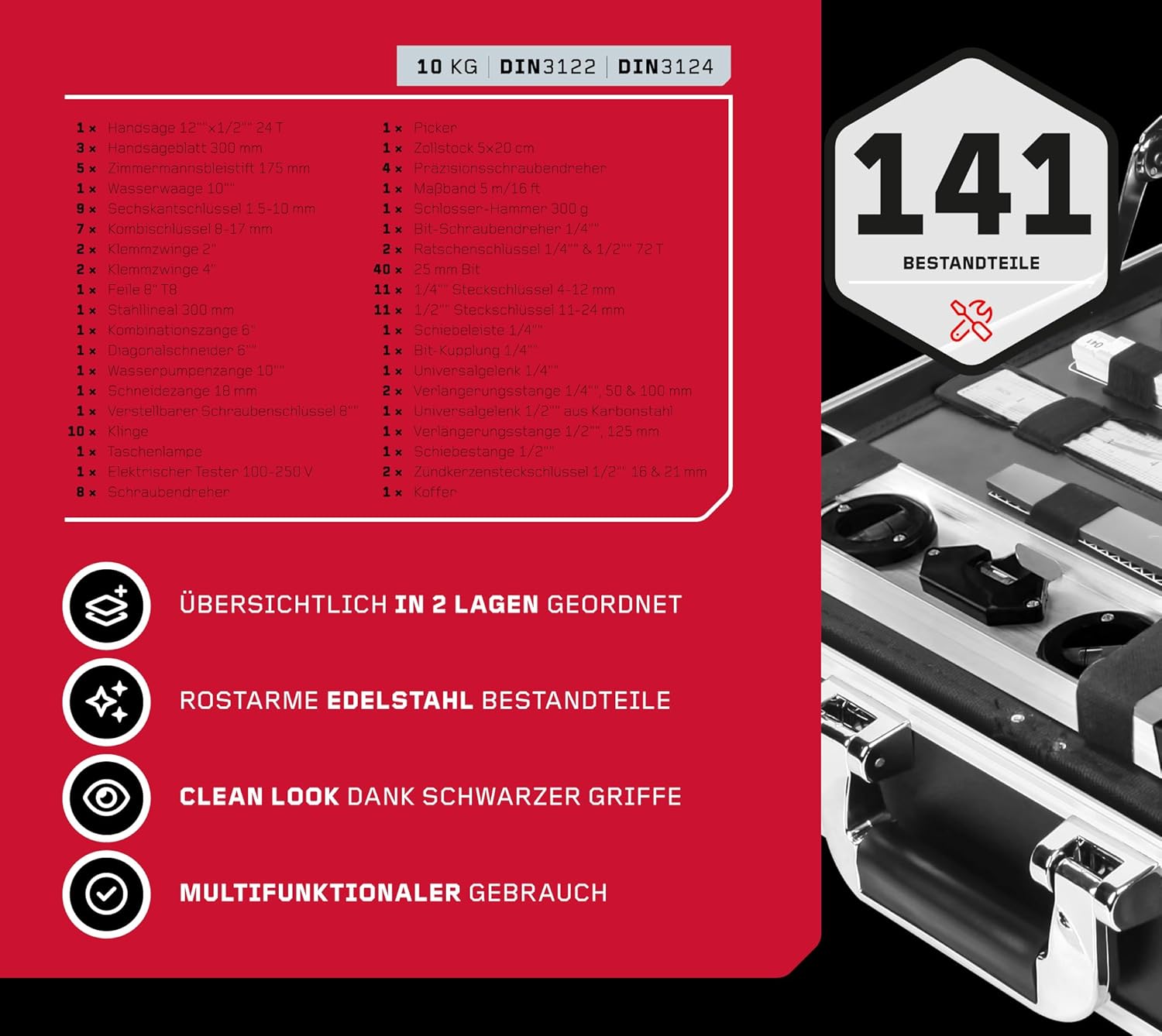 🔥 Angebote & Aktionen – Manos 141 Tool Box, Equipped with 141 High-Quality Tools, Robust Steel Case with Metal Clasps, Ergonomic Carry Handle, Ideal for Mobile Use – Bild 5