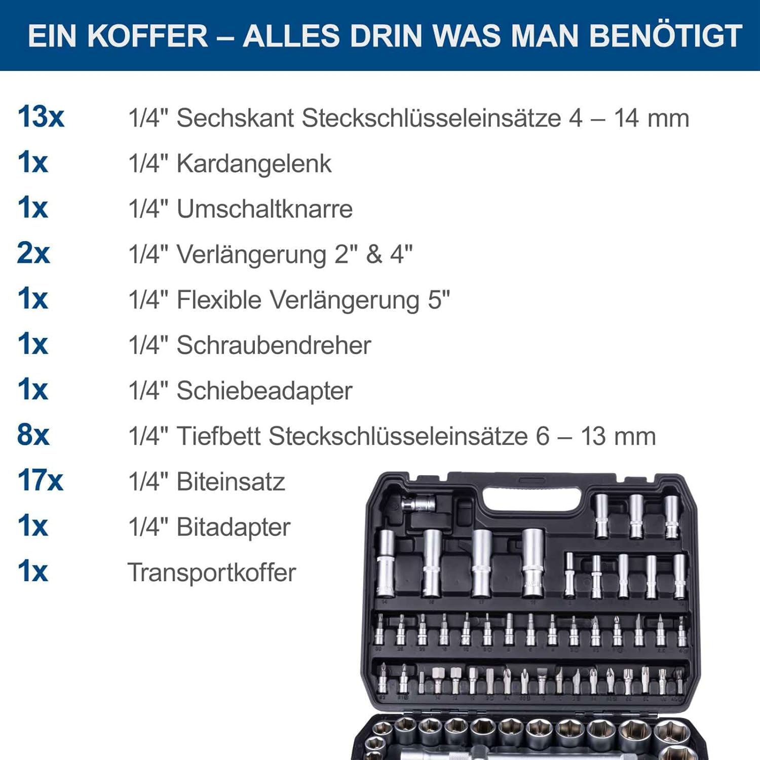 🚗 KFZ & Werkstatt – Scheppach Tool Box TB97 / TB100, 94 Piece Tool Set in Robust Plastic Case, Tools Made of High-Quality Chrome Vanadium Steel, Socket Spanner Inserts, Bit Inserts, Allen Keys and Much More – Bild 7