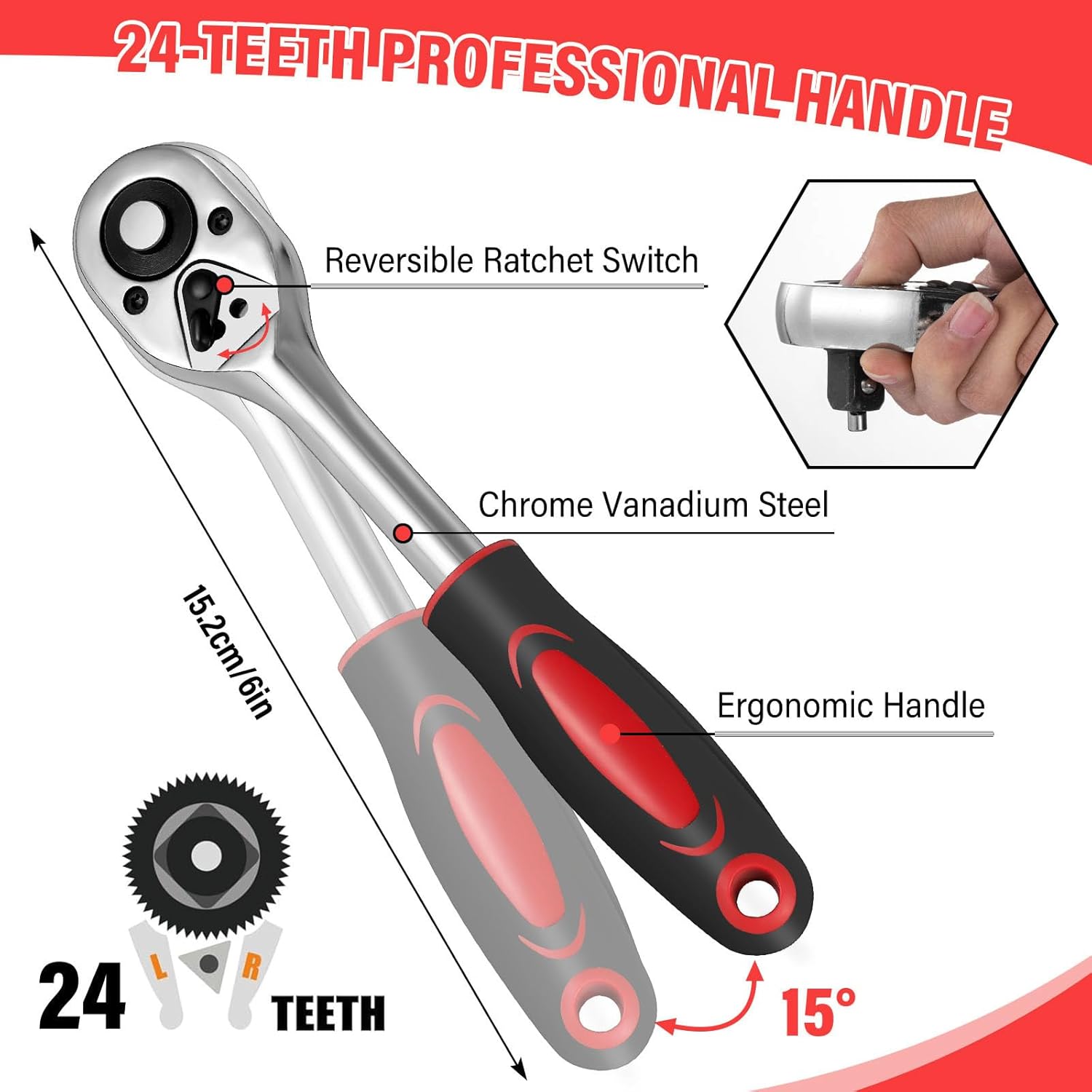 🚗 KFZ & Werkstatt – Socket Spanner Set 216 Pieces Ratchet Box for Car with 1/4 Inch 3/8 Inch and 1/2 Inch Reversible Ratchet, Ratchets, Socket Wrench, Bit Set, Socket Spanner Inserts, Tool Box – Bild 4