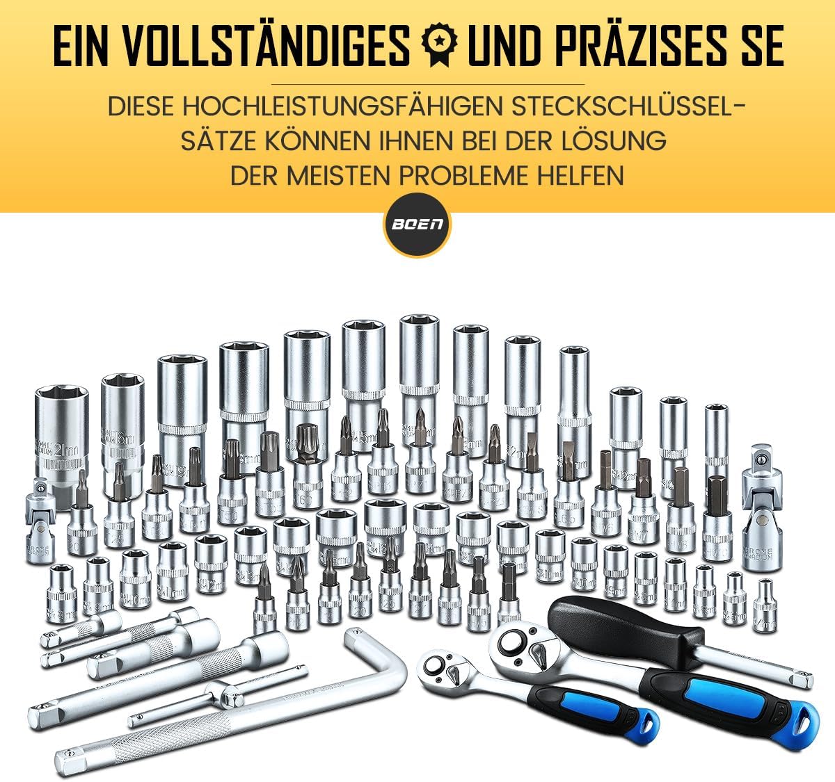 🚗 KFZ & Werkstatt – 69-Piece 1/4 Inch & 3/8 Inch Socket Set, Metric Nut Set (4-21 mm) + Bit Set, Professional Tool Set Including 72 Tooth Ratchet, Extension, Rotary Knob & Universal Joint – Bild 6