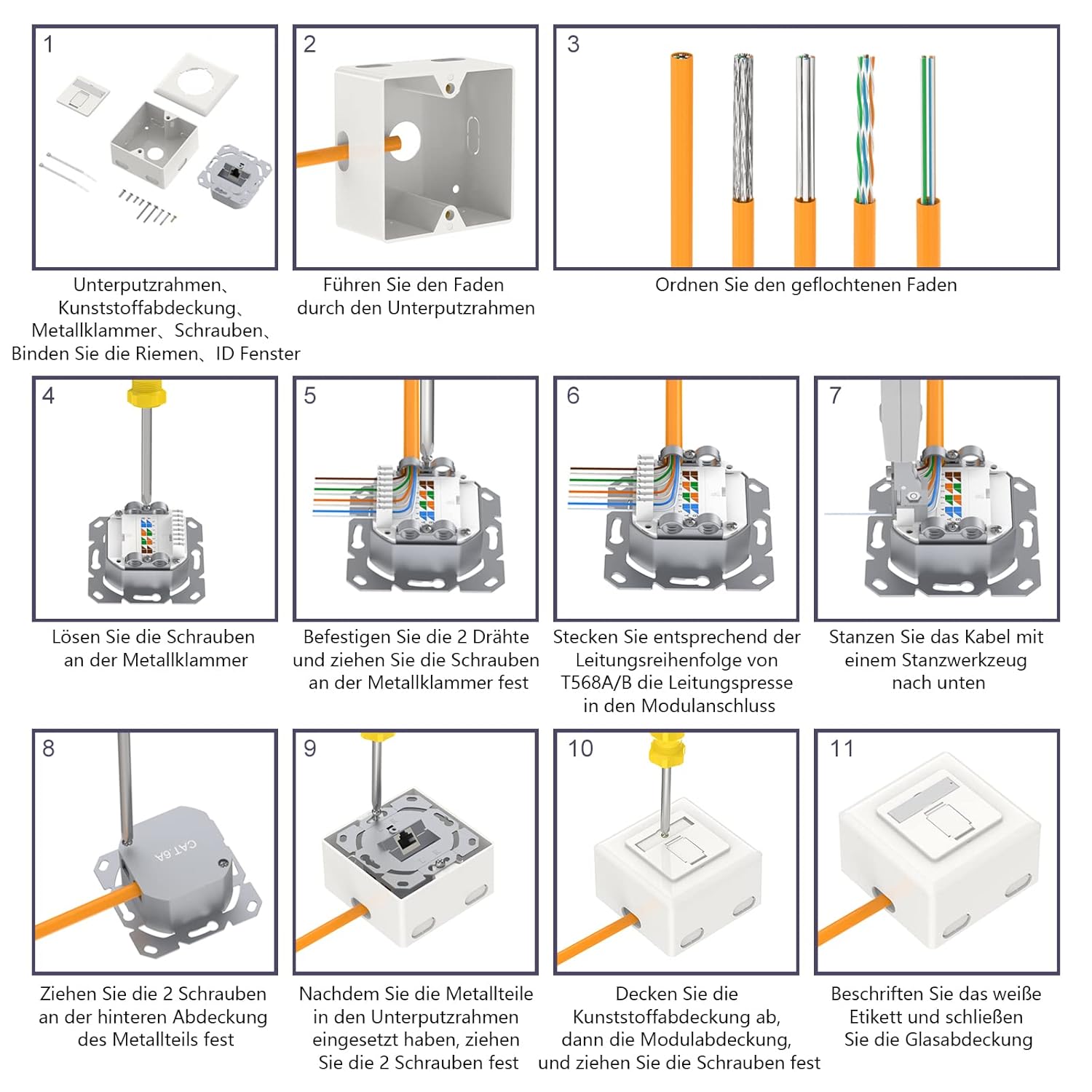 ⚡ Elektro & Technik – VCELINK Netzwerkdose Cat6A Universal, 1 x RJ45 Port LAN Buchse geschirmt, Datendose Aufputz oder Unterputz, RJ45 Buchse, 10 Gigabit Ethernet Netzwerk AP Buchse, POE, CAT7 CAT6 CAT5, Weiß – Bild 5