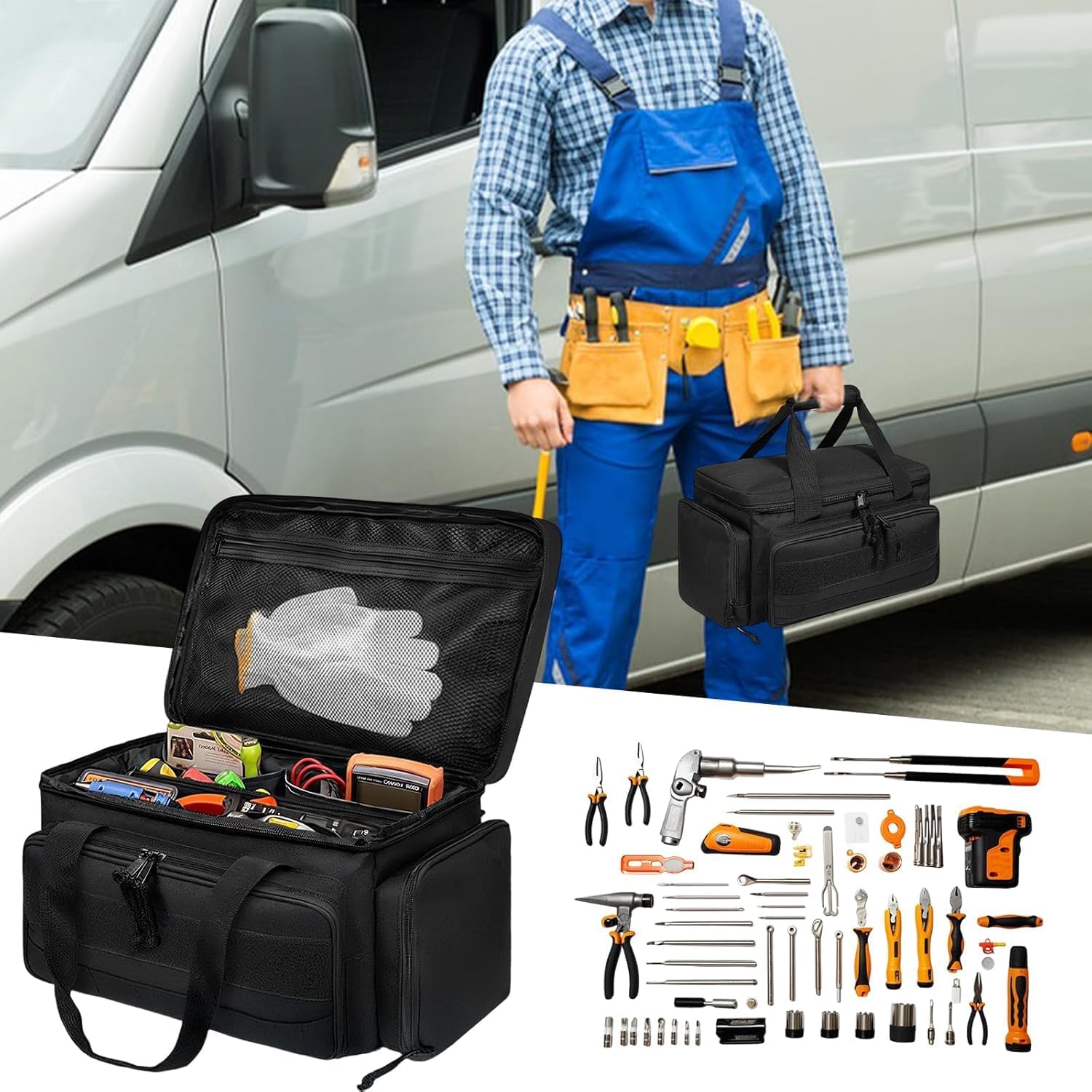 ⚡ Elektro & Technik – Werkzeugtasche für Herren, multifunktionaler Werkzeugkasten, leer, Werkzeugtasche Elektriker mit rutschfestem und dick gepolstertem Boden für Mechaniker und Elektriker – Bild 7