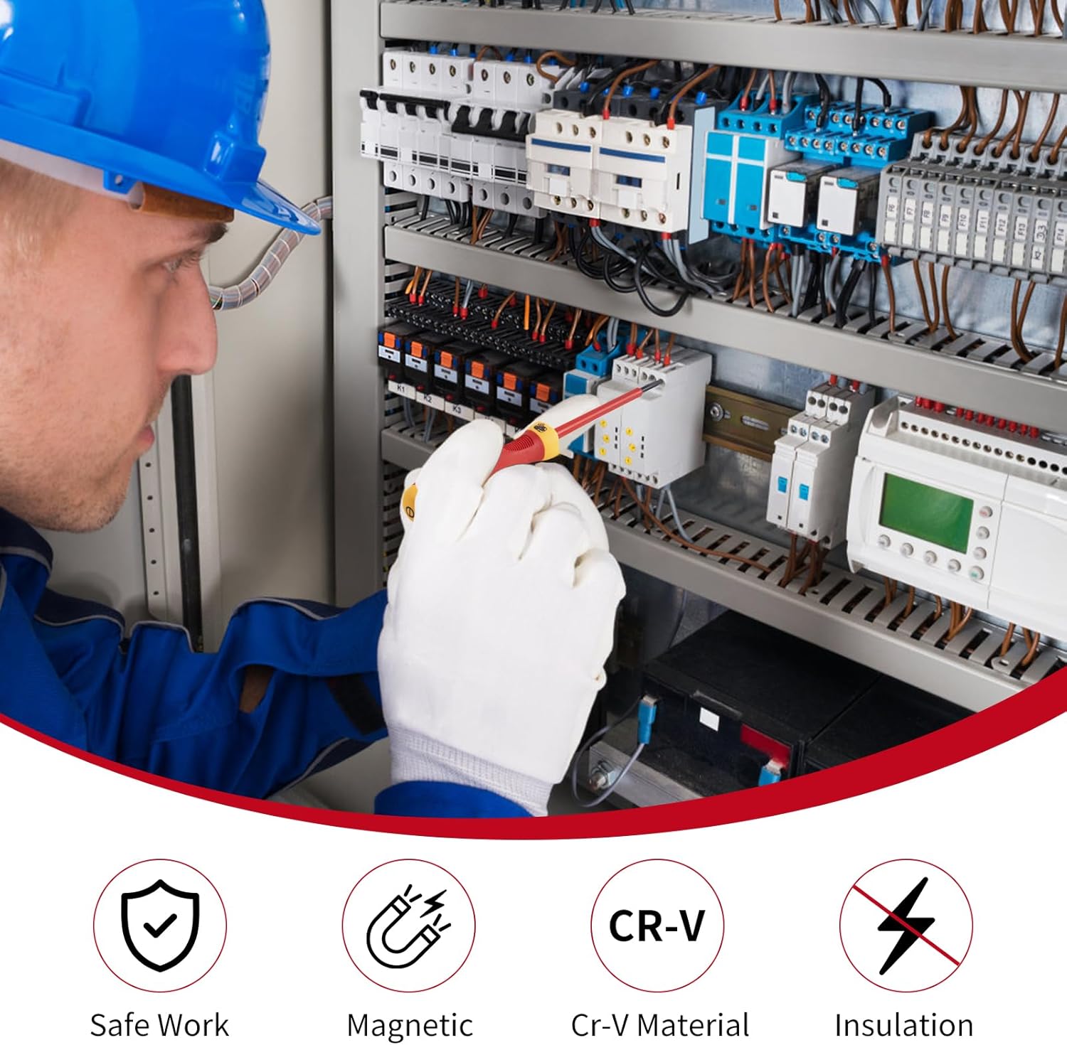 ⚡ Elektro & Technik – XOOL 8-teiliges 1000-V-VDE-isoliertes Elektriker-Schraubendreher-Set, magnetische Spitzen, ergonomische rutschfeste Griffe, Chrom-Vanadium-Stahl, mittelgroß, präzise Schlitz- und Kreuzschlitzschraubendreher – Bild 3