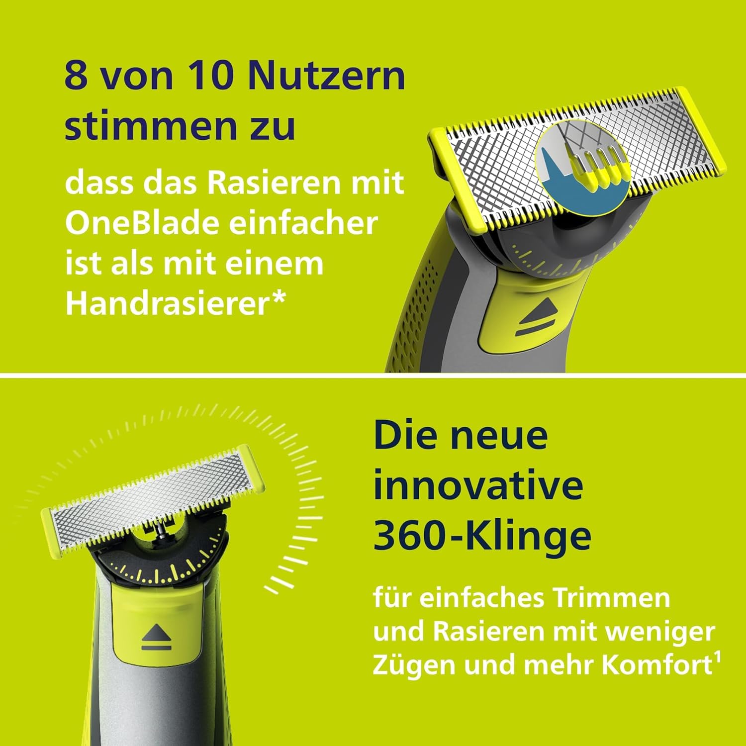 ⚡ Elektro & Technik – PHILIPS OneBlade 360 Face & Body Elektrorasierer, Trimmer & Body Groomer, 3 x 360 Klingen, 4 x Trimmaufsätze (1/2/3/5 mm), 2 x Körperaufsätze, Nass- und Trockenrasur für Gesicht und Körper (QP2834/31) – Bild 4