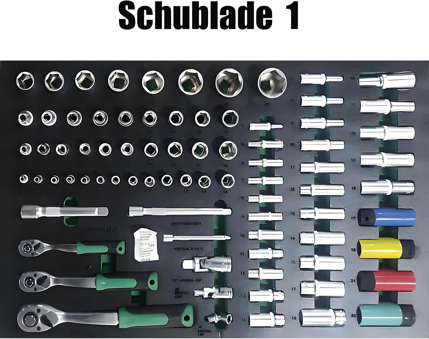 ⚒️ Bau & Montage – Rollbarer Werkstattwagen mit 7 Schubladen und doppelten Ablagen, Arbeitsplatte aus Holz für Garage, Werkstatt oder Außenbereich, 300 kg Tragkraft (7 Schubladen mit 258 Werkzeugteilen) – Bild 3