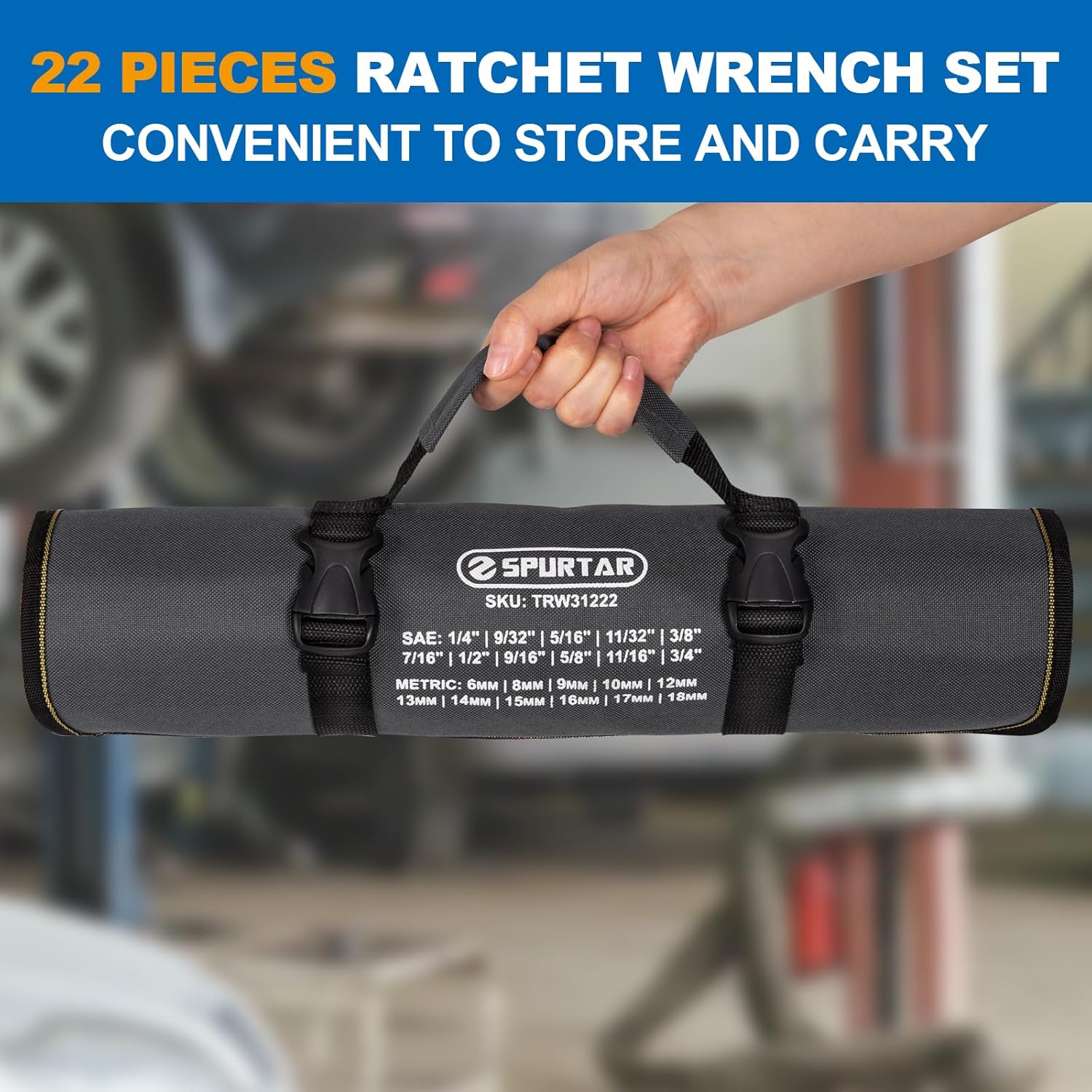 🚗 KFZ & Werkstatt – Spurtar 22 Piece Ratchet Wrench Set 6-18 mm & 1/4-3/4 Inch Ratchet Wrench Set 72 Teeth Combination Wrench Sets CR-V Steel Mirror Finish Portable Carry Bag – Bild 6