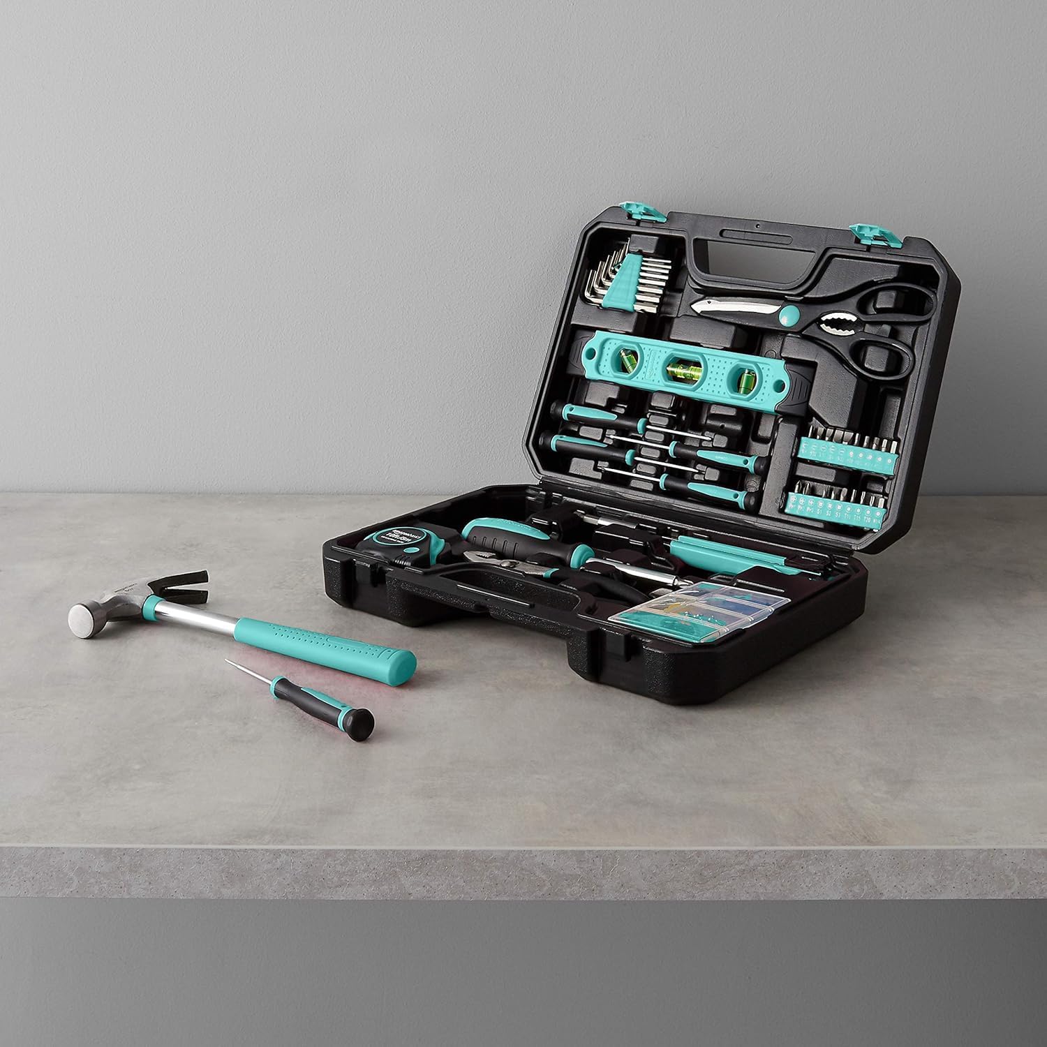 🚗 KFZ & Werkstatt – Amazon Basics 142 Piece Turquoise Household Tool Set with Tool Box 34 x 23.5 x 7.5 cm – Bild 7