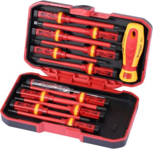⚡ Elektro & Technik – Geevorks 13-teiliges isoliertes Schraubendreher-Set inklusive Spannungsprüfer, TPR-Griff, Schlitz-, PH-, PZ- und T-Set