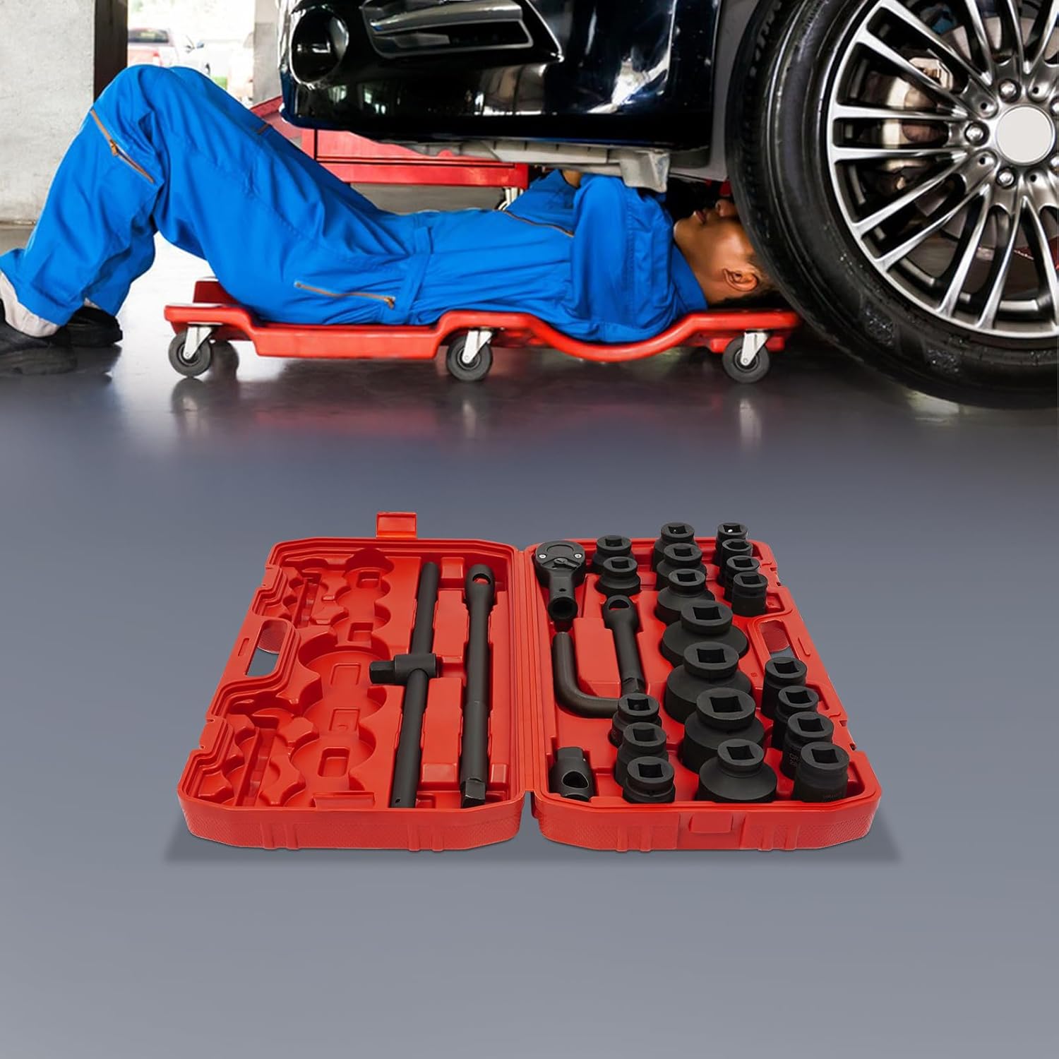 🚗 KFZ & Werkstatt – 26-Piece Socket Set 3/4 Inch and 1 Inch Drive, Ratchet Box with Impact Wrench Nuts Made of 45 Carbon Steel, Heavy Duty Socket Set for Car and Industry, with Carry Case – Bild 6