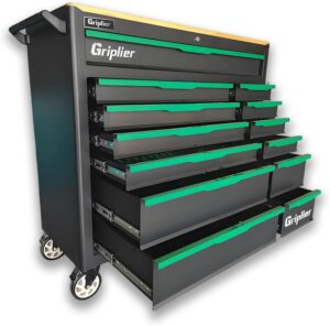 ⚒️ Bau & Montage – Professioneller Werkzeugwagen mit 13 Schubladen, Werkbank aus Holz, Bremsrad, abschließbarer Roll-Werkzeugwagen, 119 B x 46,5 T x 108,5 H cm, Schwarz/Grün