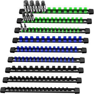 🚗 KFZ & Werkstatt – Socket Organiser Holder 1/4 Inch Drive x 48 Clips, 3/8 Inch Drive x 45 Clips, 1/2 Inch Drive x 36 Clips ABS Plastic Attachment Rail Set for Toolbox Drawer 9 Pieces