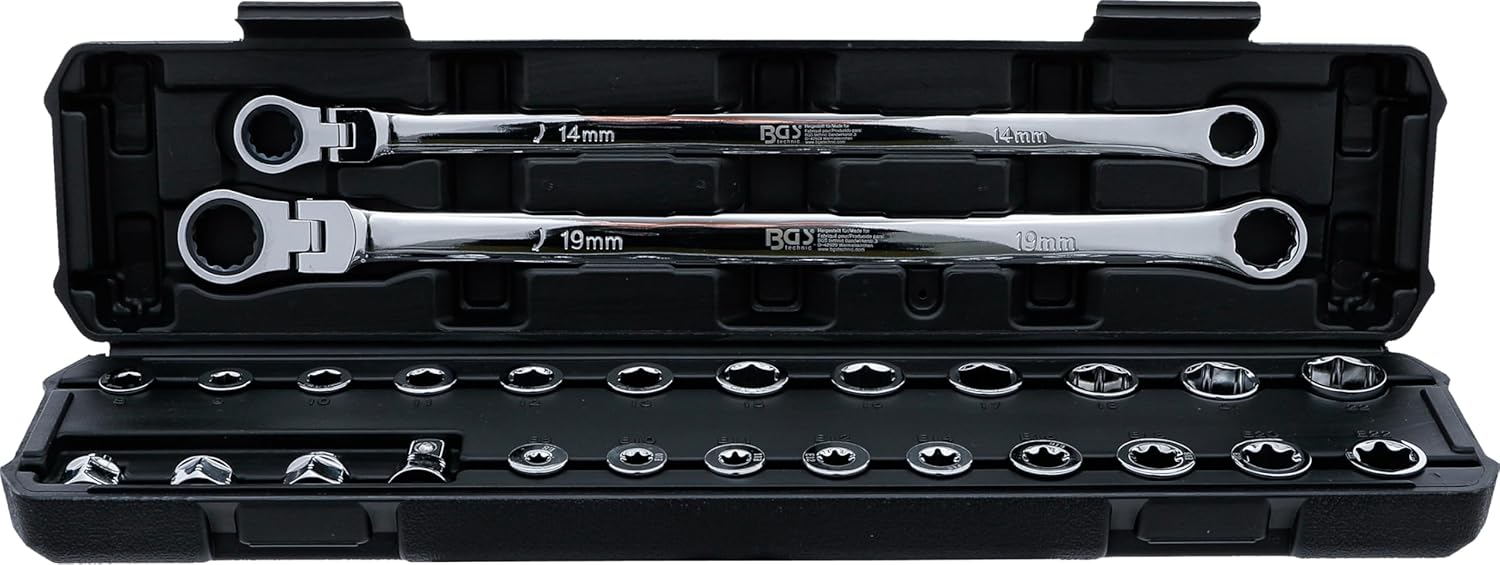 🚗 KFZ & Werkstatt – BGS 74274 | Double Ring and Ratchet Ring Joint Spanner Set | Extra Long | 27 Pieces