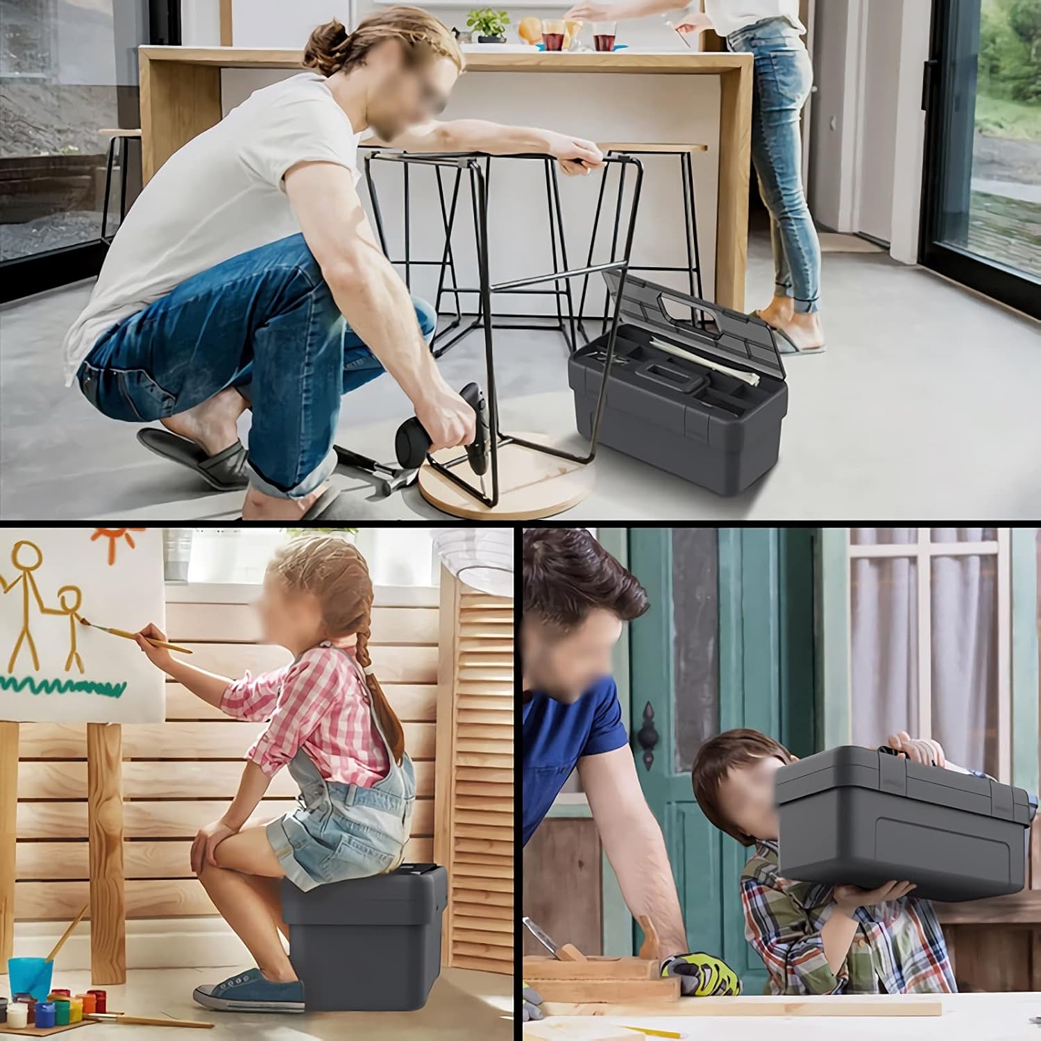 ⚒️ Bau & Montage – Werkzeugkasten, Werkzeugkasten aus Kunststoff, tragbarer Teilekoffer mit Ablage und Griff für Hardware, Handwerk, Malerei, Lagerung, Haushalt, Reparatur, Lagerung, 17-Zoll-Schnellversand – Bild 6