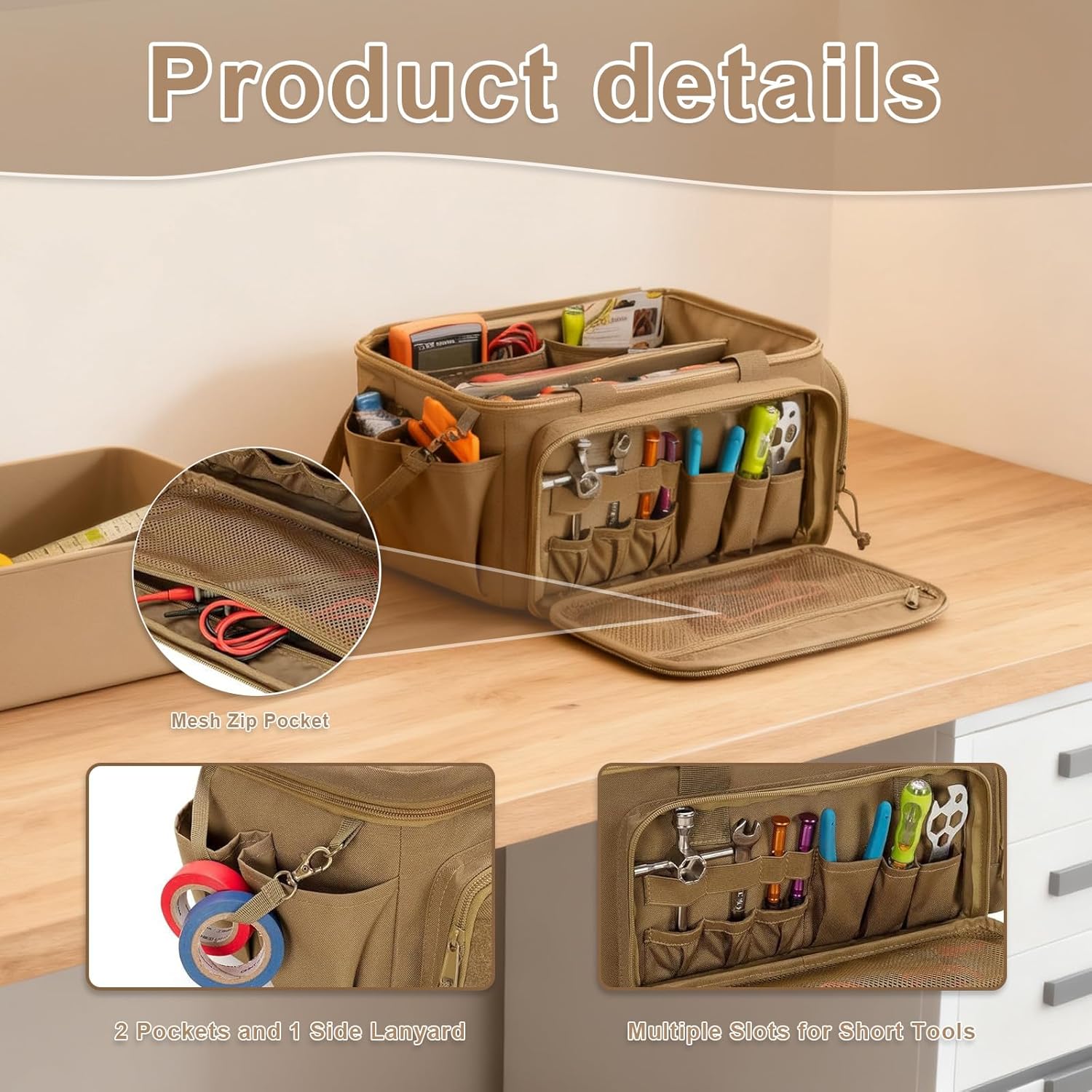 ⚡ Elektro & Technik – Werkzeugtasche Organizer für Männer, Professioneller Werkzeugkoffer Organizer mit wasserdichtem Boden, Schwerlastaufbewahrung mit mehreren Taschen, Multifunktionale Elektriker-Arbeitstasche für – Bild 4