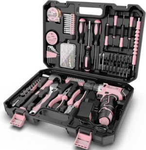 🔥 Angebote & Aktionen – Sundpey Tool Box Filled 206 Pieces, 12 V Cordless Screwdriver for Tightening / Loosening Screws, Household Tool Box Tool Case Tool Set for Household Repairs and DIY, Pink