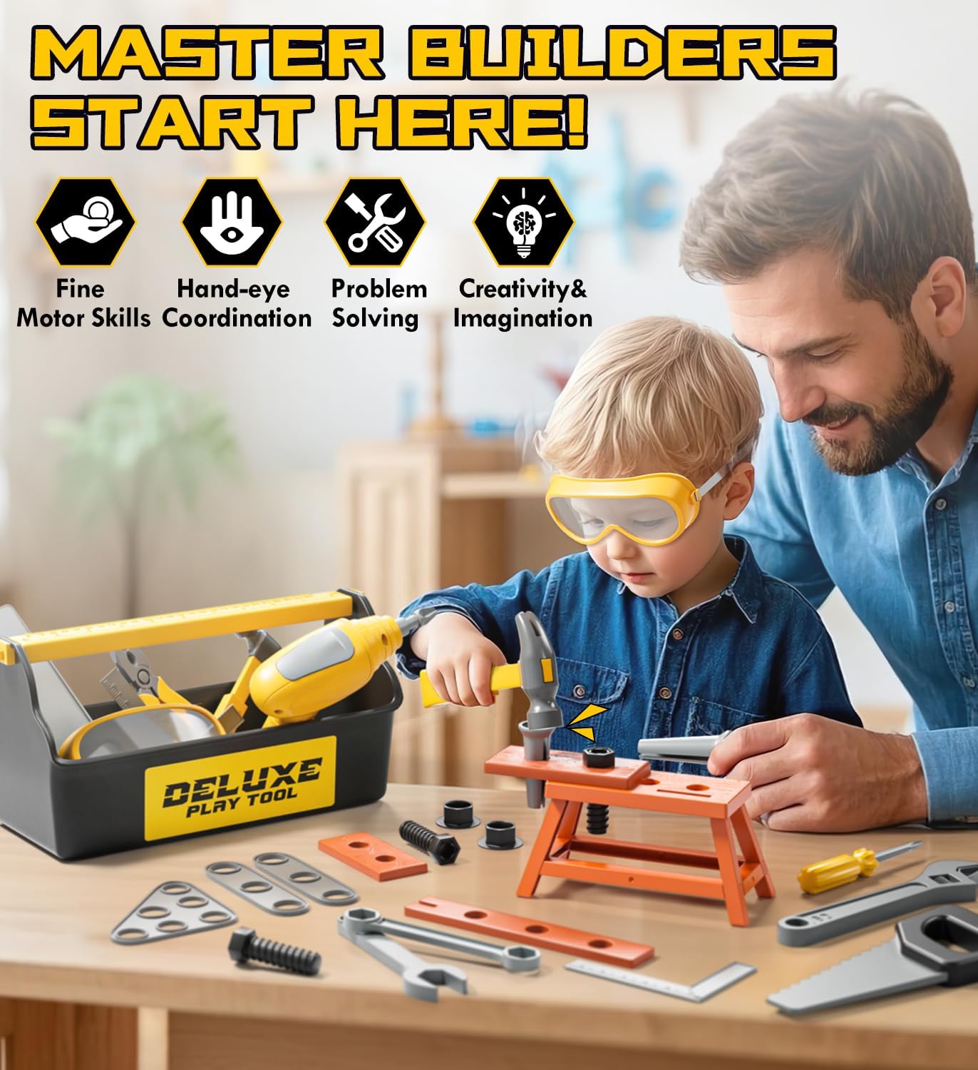 ⚡ Elektro & Technik – Lehoo Castle Werkzeugkasten Werkzeug Kinderspielzeug ab 3 Jahren, Jungengeschenke mit elektrischer Bohrmaschine & Mini-Werkbank & Baggerauto Kinderspielzeug, Rollenspiel Montessori Spielzeug 4 5 Jahre – Bild 6