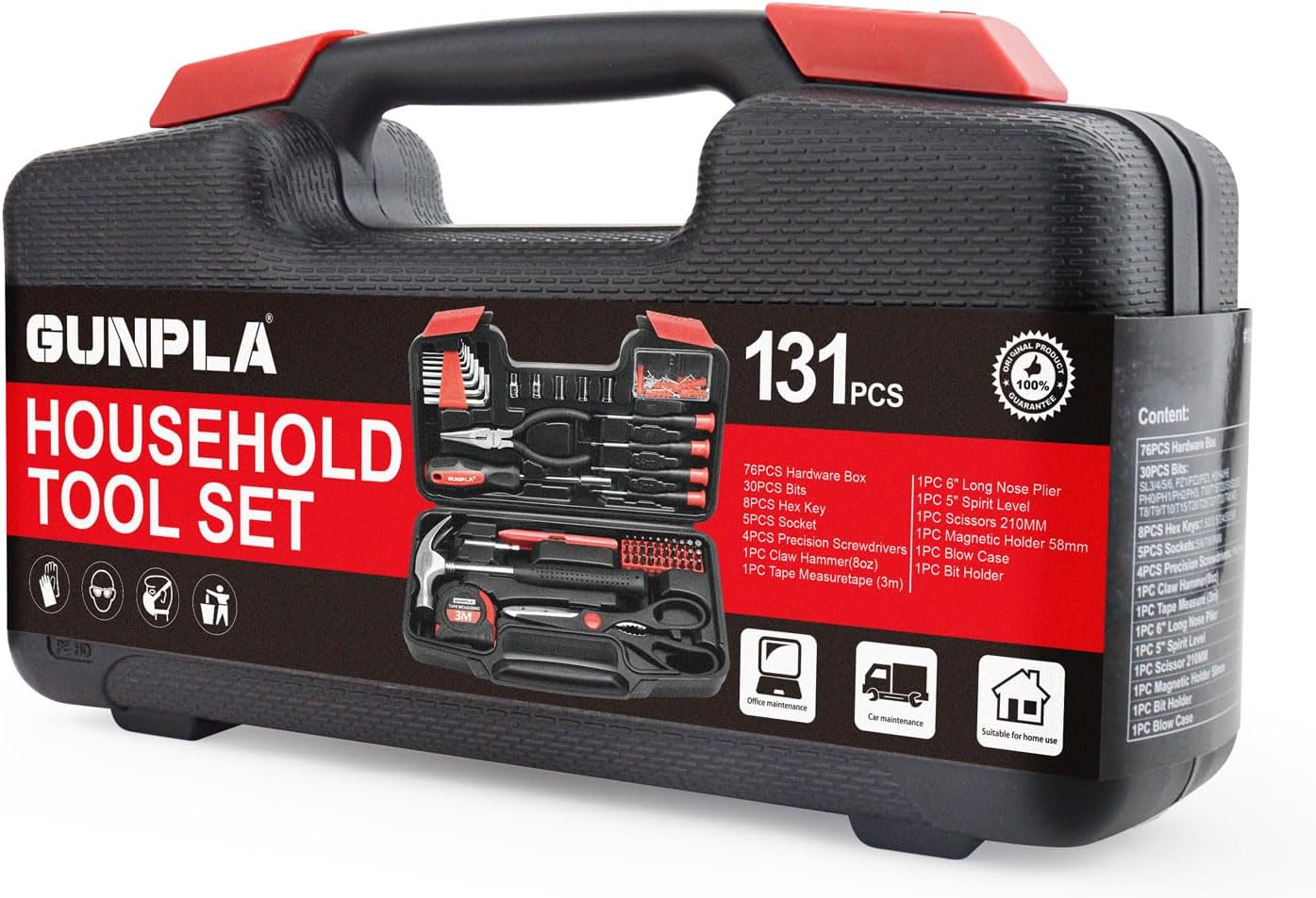 🔥 Angebote & Aktionen – Gunpla 131-Piece Tool Box Small Tool Set Filled in Plastic Box with Hex Key Screwdriver Bits Pliers Measuring Tape Spirit Level Tool Box for Household DIY Car Garage – Bild 9