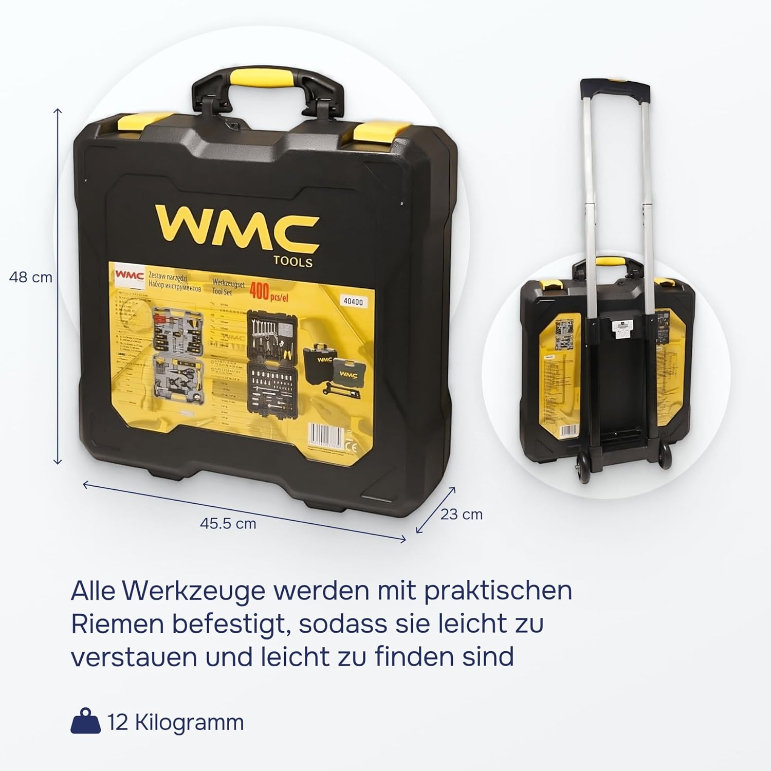 🔥 Angebote & Aktionen – WMC TOOLS 400 Piece Professional Tool Set - 2-in-1 Tool Box with Rolling Case, 2 Separate Cases, Screwdrivers, Pliers, Sockets, Bits & Hammer for DIY, Car, Garage & Workshop – Bild 7