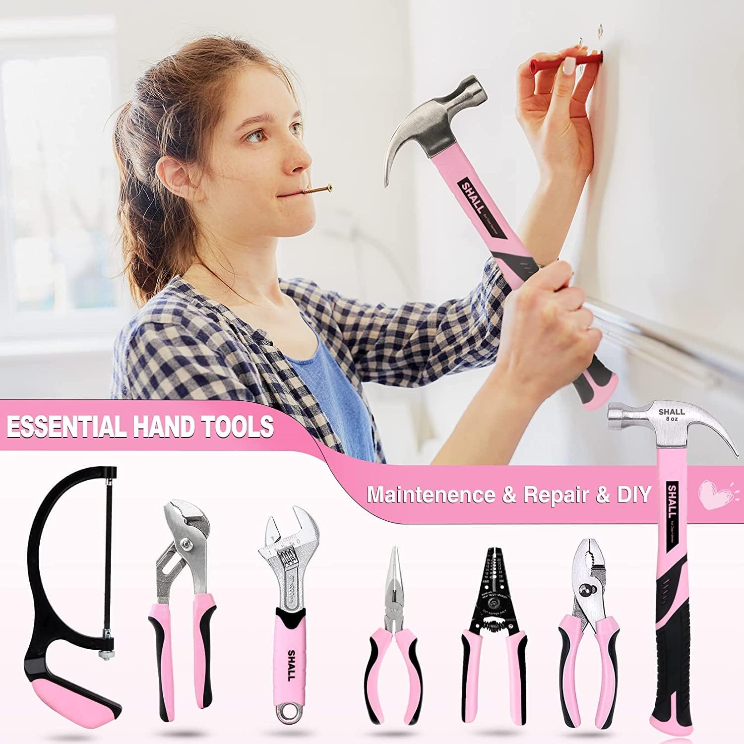 🔥 Angebote & Aktionen – SHALL Pink Tool Set, 246-Piece Women's Basic Tool Kit for Home with 14 Inch Wide Mouth Open Tool Bag, General Household Hand Tool Set – Bild 3