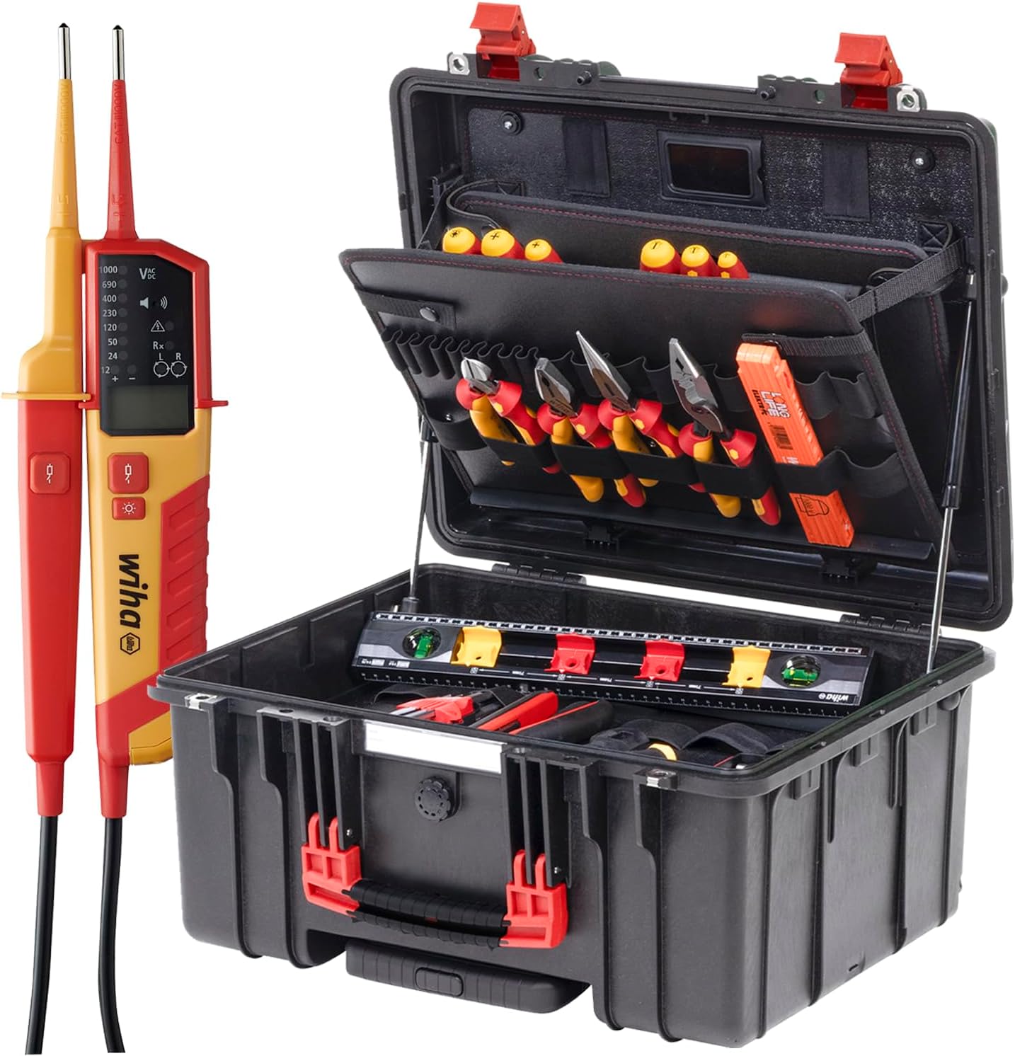 ⚡ Elektro & Technik – Wiha Werkzeugkoffer XL 2 Trolley elektrisch 60-tlg. I Werkzeugtrolley für Elektriker I Werkzeugkasten mit Elektriker Werkzeug + Spannungs- und Durchgangsprüfer I Spannungsprüfer zweipolig