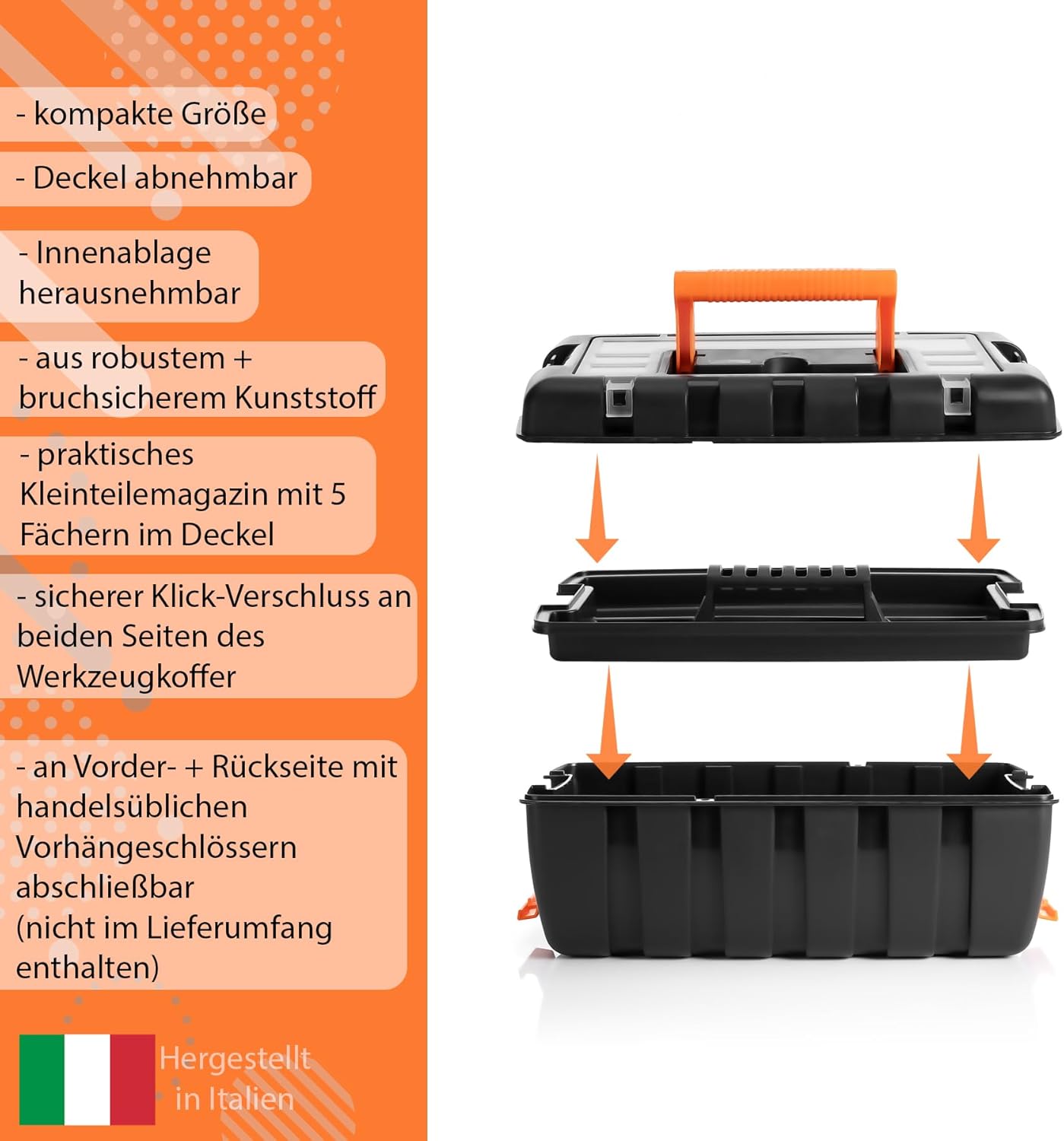 🔥 Angebote & Aktionen – BigDean Empty Tool Box 37 x 20 x 16 cm - Made of Shatterproof Plastic - with Inner Shelf and Small Parts Magazine - Made in Italy – Bild 5