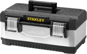 🔥 Angebote & Aktionen – Stanley Tool Box (20 Inches, 49.7 x 29.3 x 22.2 cm, Made of Metal-Plastic, Galvanised, with Padlock, Metal Clasps, Transport Box with Bi-Material Handle) 1-95-618, Multi