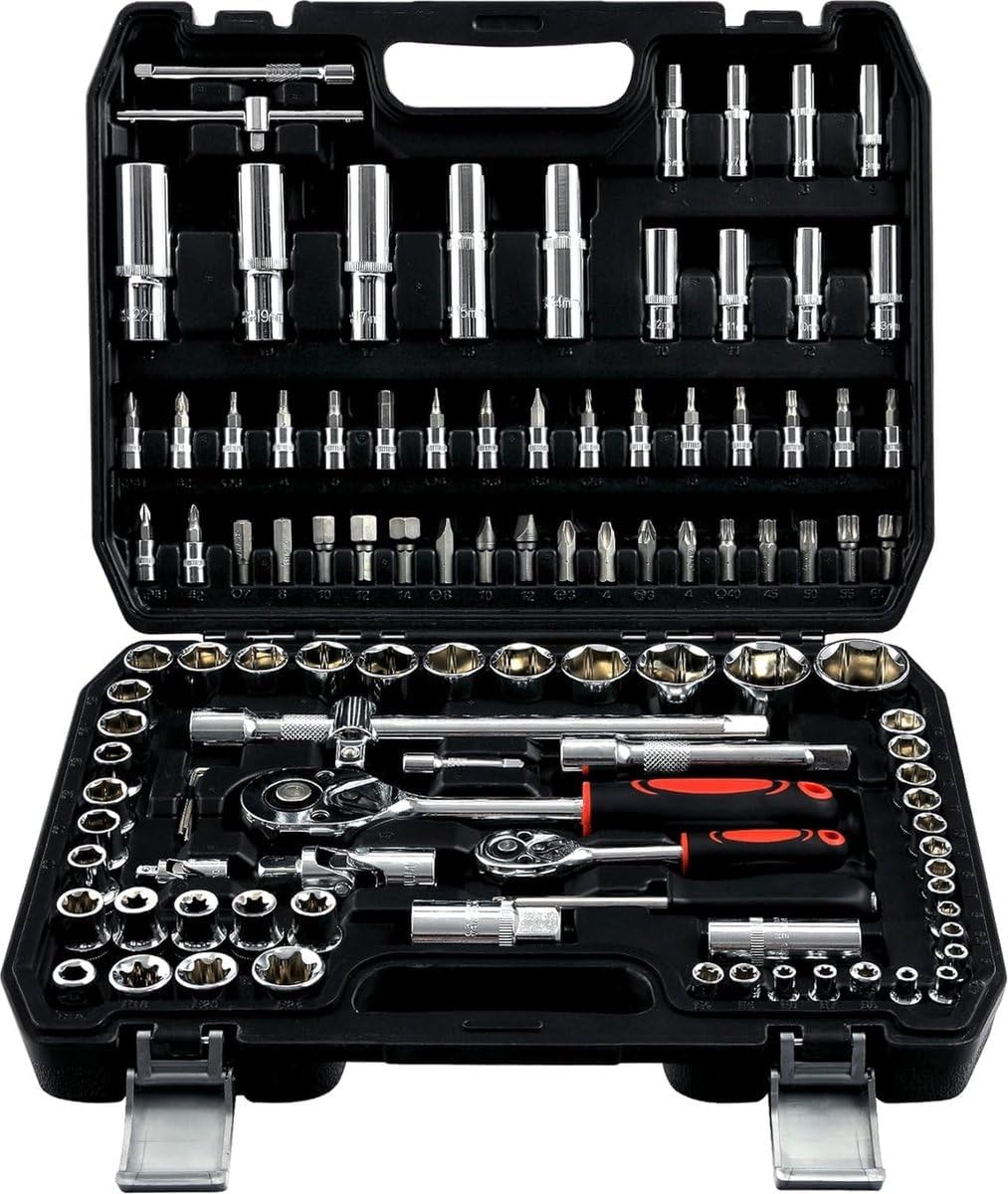 🚗 KFZ & Werkstatt – ROYALTY LINE, Socket Spanner Set, 108 Pieces, Aluminium Tool Box, Car Repair Tools, Transport Case, Silver, 38.5 x 28 x 8 cm