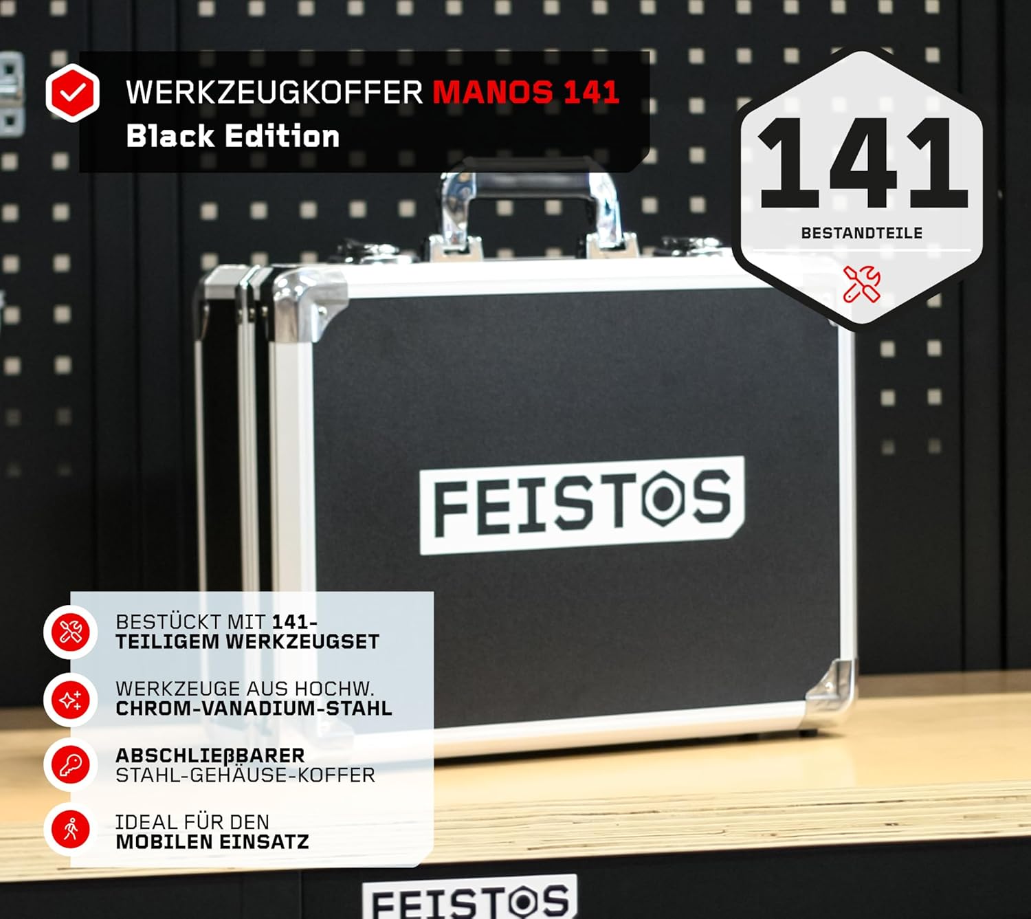 🔥 Angebote & Aktionen – Manos 141 Tool Box, Equipped with 141 High-Quality Tools, Robust Steel Case with Metal Clasps, Ergonomic Carry Handle, Ideal for Mobile Use – Bild 2