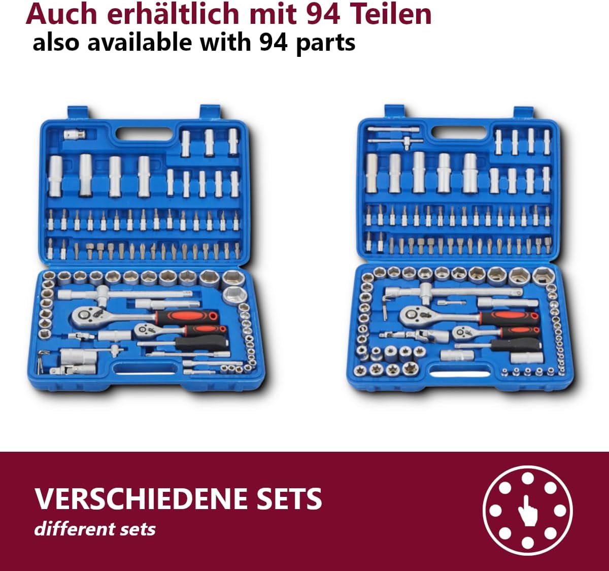 🚗 KFZ & Werkstatt – 108-Piece Socket Set - Tool Box Including 2 Ratchets 1/4 Inch + 1/2 Inch - with Bit Set, Spark Plug Wrench and Nut Set - High Quality Tool – Bild 6