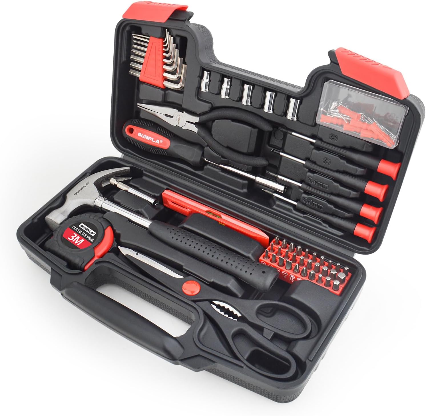 🔥 Angebote & Aktionen – Gunpla 131-Piece Tool Box Small Tool Set Filled in Plastic Box with Hex Key Screwdriver Bits Pliers Measuring Tape Spirit Level Tool Box for Household DIY Car Garage – Bild 8