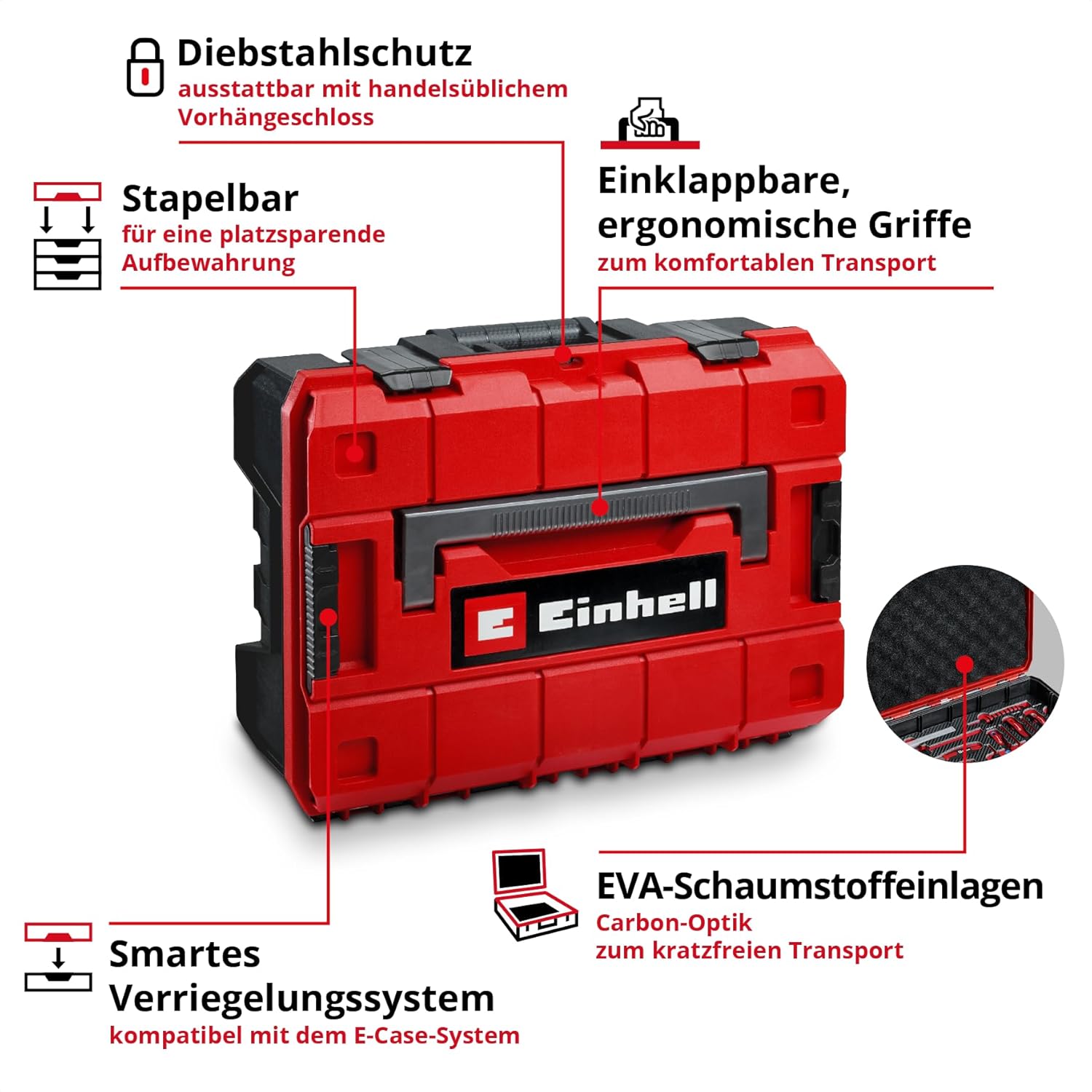 ⚡ Elektro & Technik – Original Einhell E-CASE 80-tlg. Werkzeugkoffer (Werkzeug-Set im robusten, stapelbaren Kunststoffkoffer als ideale Grundausstattung für den Haushalt, die Werkstatt oder unterwegs) – Bild 4