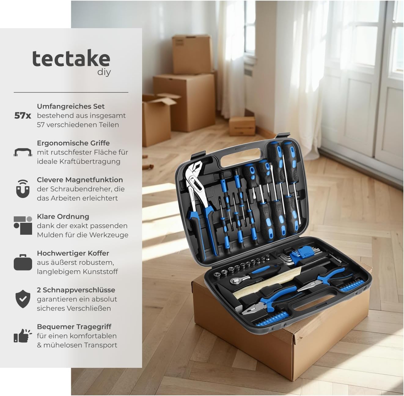 🔥 Angebote & Aktionen – TecTake 402789 Fully Loaded Toolbox with 57 Parts | Complete DIY Household Toolkit | Robust, Lightweight Case – Bild 2