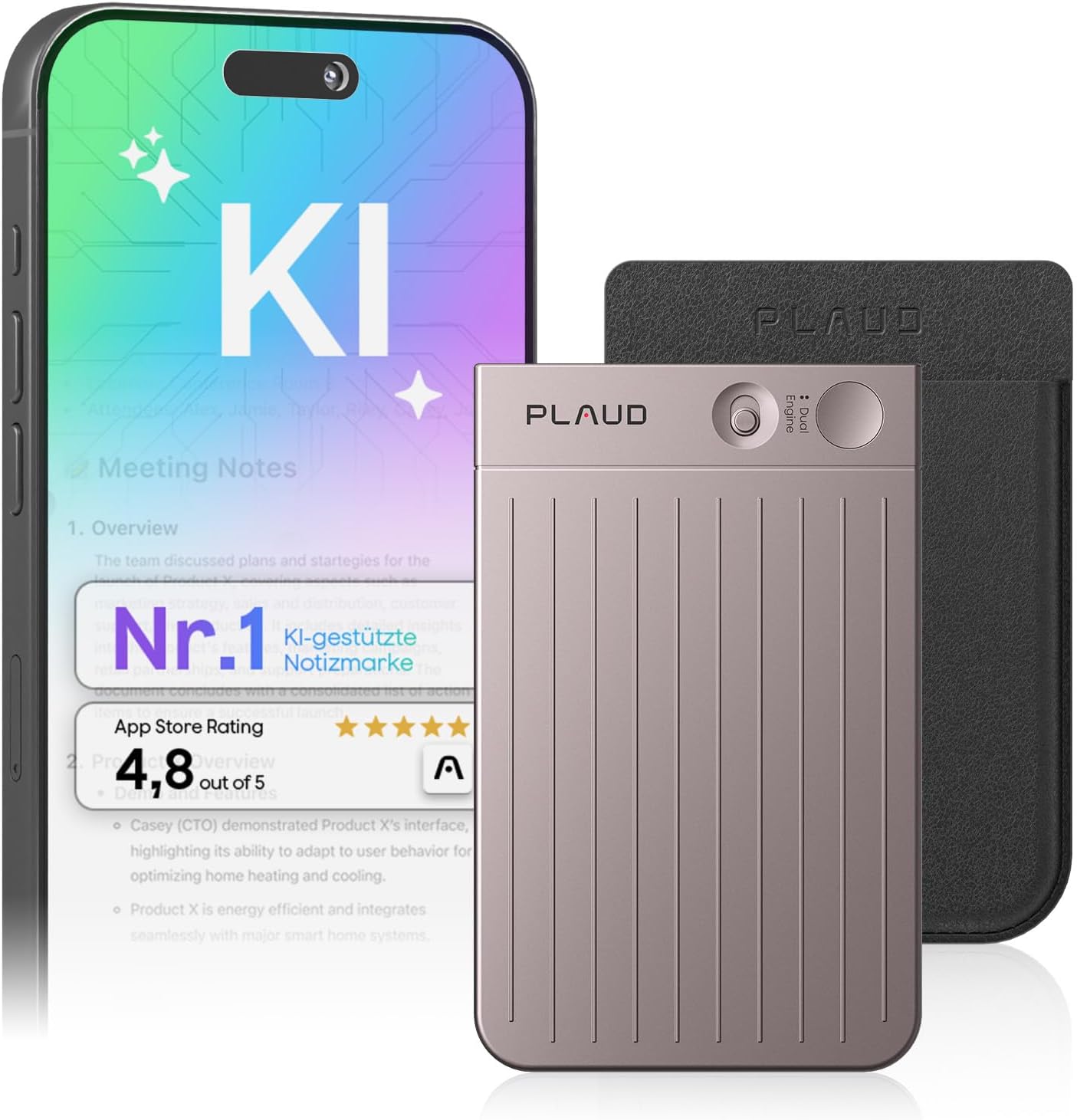 ⚡ Elektro & Technik – Plaud Note AI Digitaler Sprachrekorder mit Hülle – 64 GB Aufnahmegerät mit KI-Technologie zum Transkribieren und Zusammenfassen, One-Touch-Aufnahme, Rauschunterdrückung, unterstützt 112 Sprachen