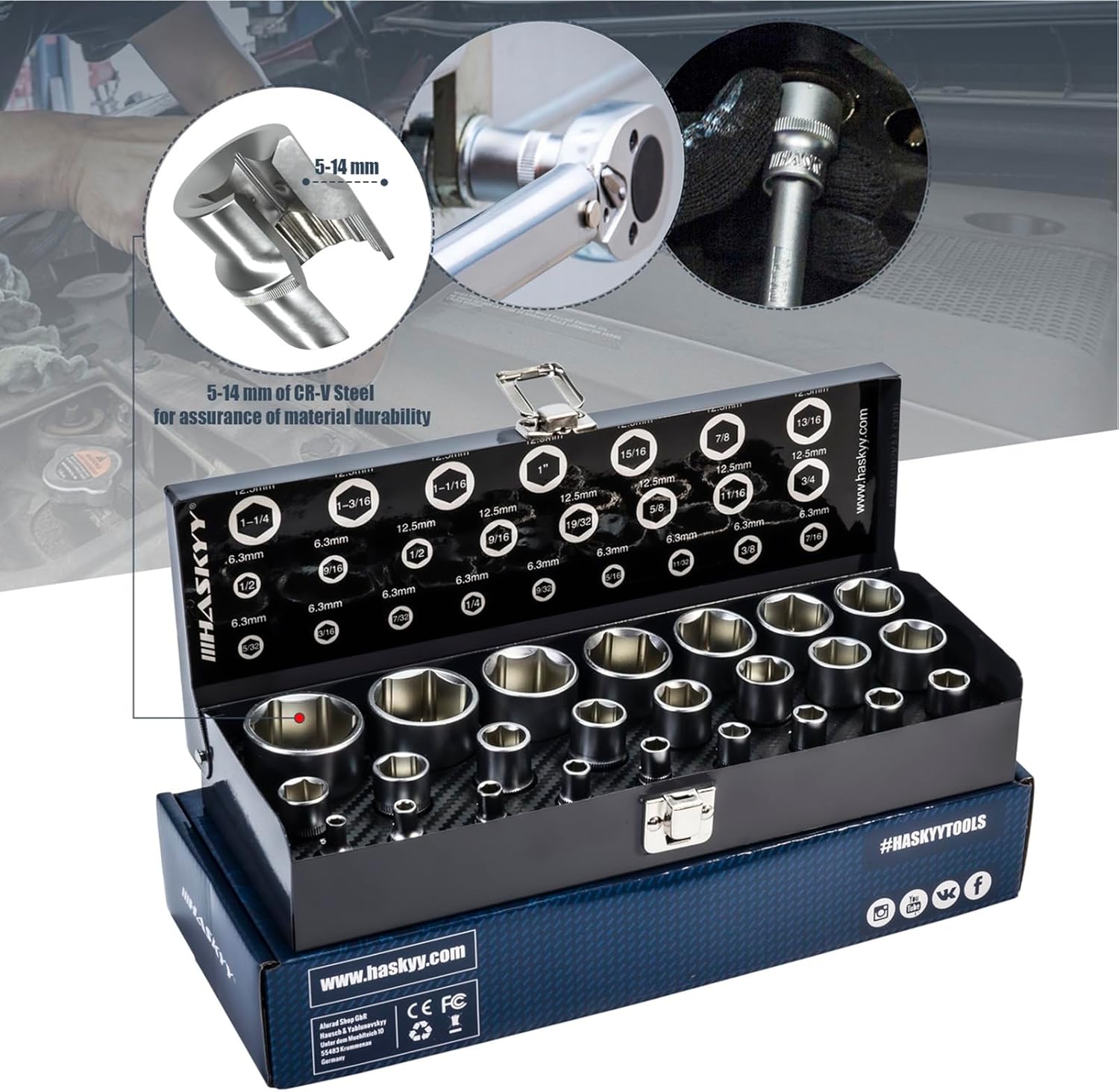 🚗 KFZ & Werkstatt – HASKYY Inch Tool Set Socket Spanner 24-Piece Sockets 5/32-1.1/4 Inch with Ring Ratchet Wrench 12-Piece Set 1/4-1 Inch US Vehicles Tool Set – Bild 5