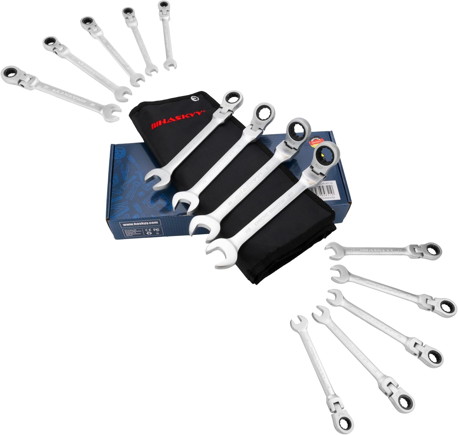 🚗 KFZ & Werkstatt – 12-piece set. Haskyy Ring Spanner Set 8-19 mm Open-End Spanner Ratchet Spanner – Bild 8