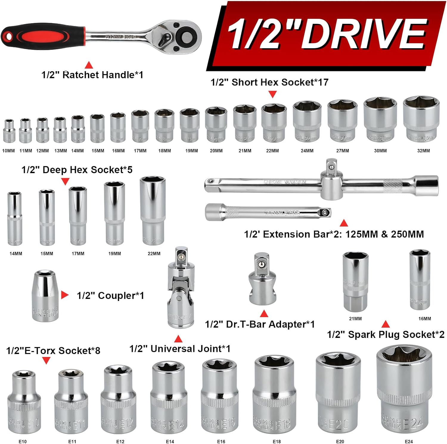 🔥 Angebote & Aktionen – TLGREEN 108-Piece Socket Spanner Set Cr-V Socket Spanner Set Ratchet Box with 1/4 Inch and 1/2 Inch 72 Teeth Reversible Ratchet Hexagonal Socket Spanner Insert for Car Motorcycle Bicycle Home – Bild 5