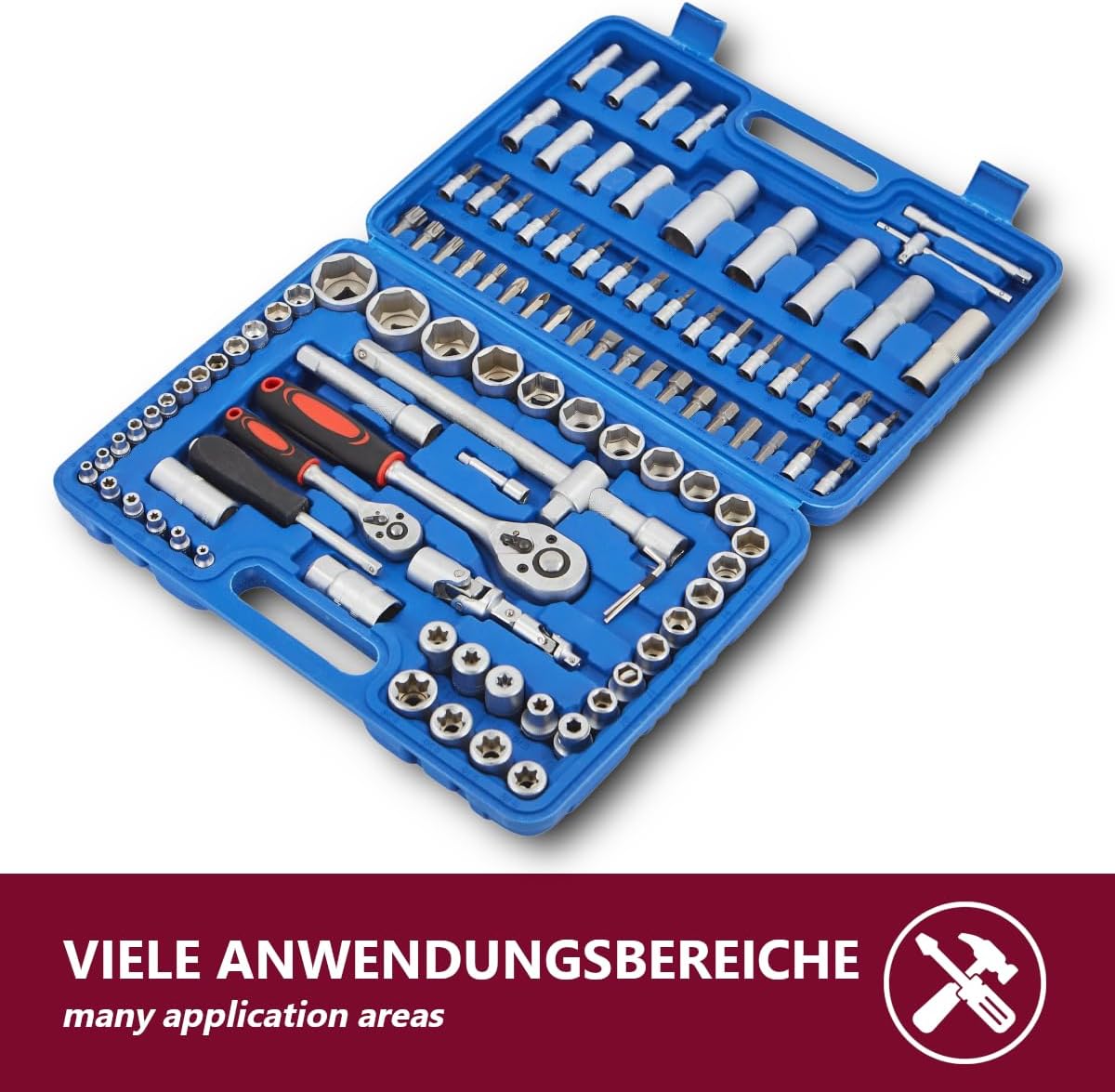 🚗 KFZ & Werkstatt – 108-Piece Socket Set - Tool Box Including 2 Ratchets 1/4 Inch + 1/2 Inch - with Bit Set, Spark Plug Wrench and Nut Set - High Quality Tool – Bild 2