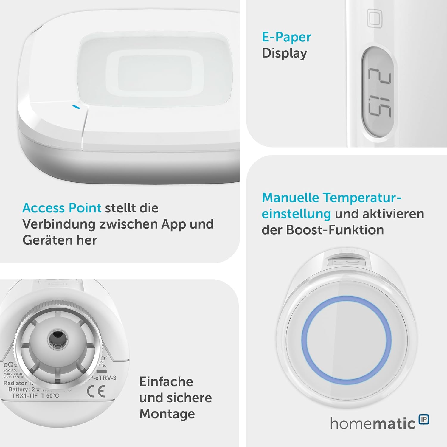 🔥 Angebote & Aktionen – Homematic IP Access Point 2 + 2 x Radiator Thermostat - Pure, Smart Home, Digital Thermostat Heating, Control via App, Alexa, Google Home, Easy Installation, Save Energy – Bild 3