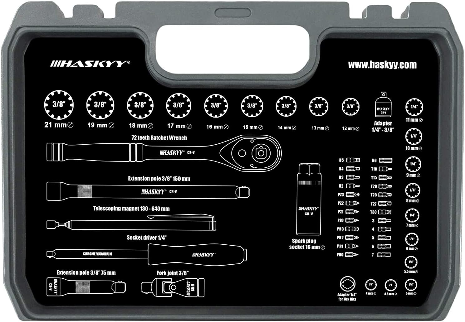 🚗 KFZ & Werkstatt – Multi-Toothed Gear Lock Profile XZN E-Shaped Socket Set 12-Edge 6-Edge Hex Harley Imperial Metric 1/4 and 3/8 Nut Bits 4 - 19 mm Set of 52 – Bild 3