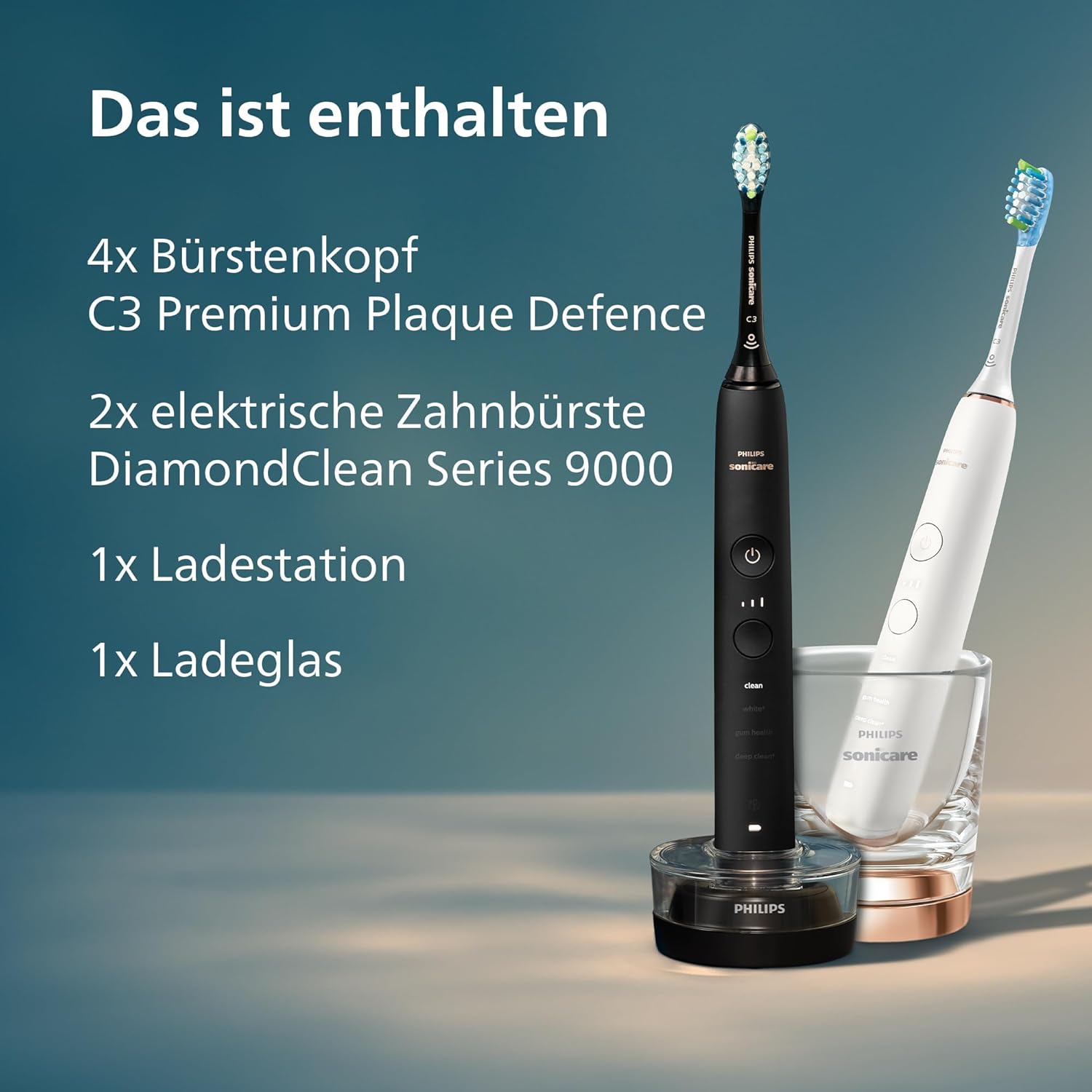 🔥 Angebote & Aktionen – Philips Sonicare DiamondClean 9000 Electric Toothbrush, Twin Pack, with Sound Technology Including App, Pressure Sensor, 4 Cleaning Modes, 3 Intensity Levels, Black and Rose Gold, Model HX9914/61 – Bild 9